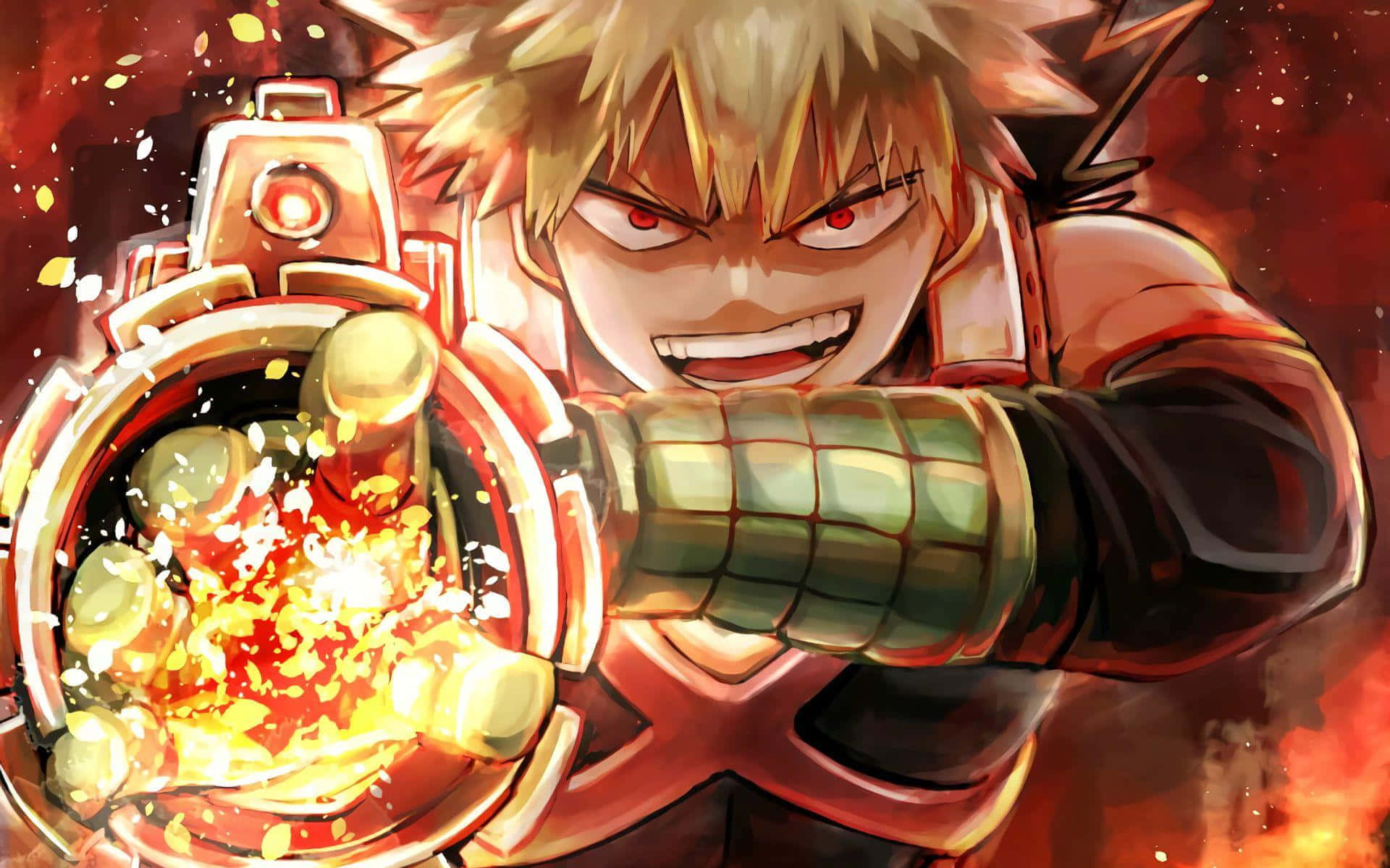 Bakugou, spiky blonde hair, glowing explosive weapon, Full HD Desktop Wallpaper