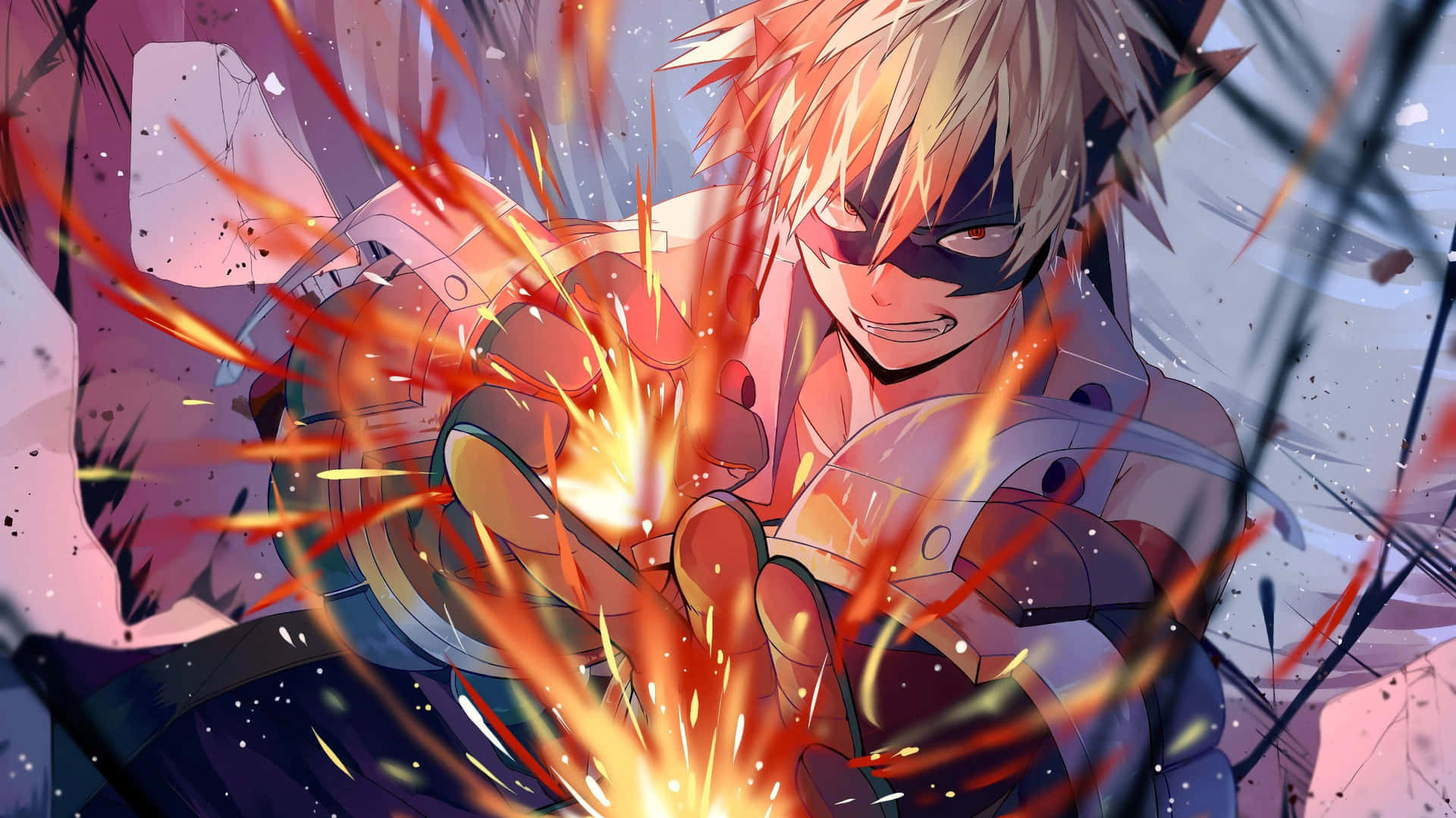 Bakugou, spiky blonde hair, fiery energy, Full HD Desktop Wallpaper