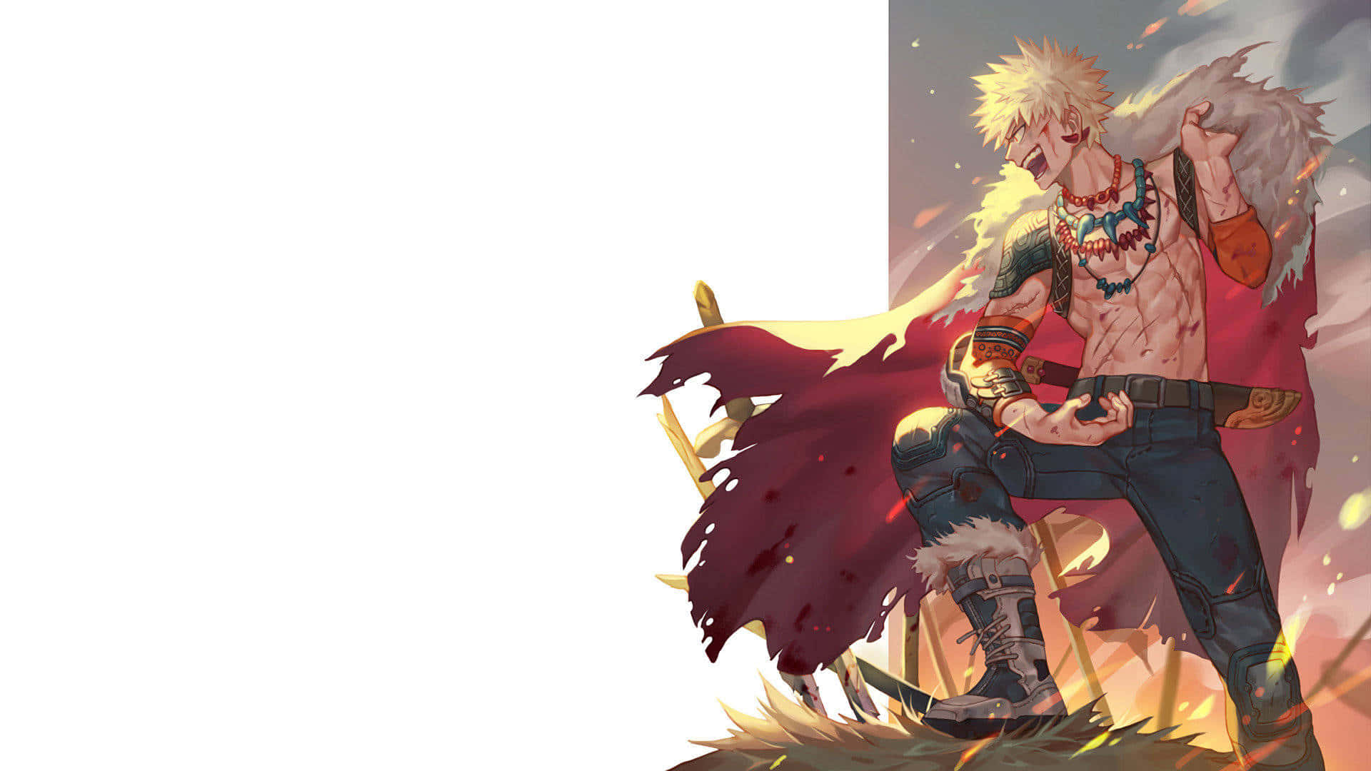 Bakugou, heroic stance, spiky blonde hair, Full HD Desktop Wallpaper