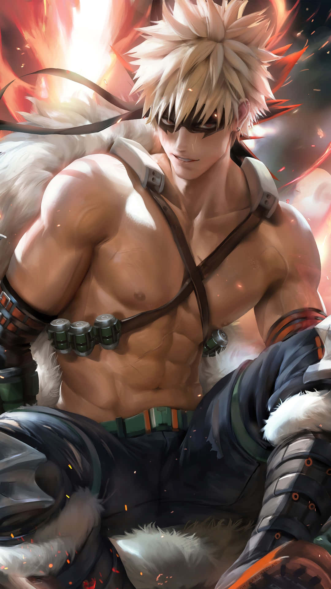 Bakugou, spiky blonde hair, fur-lined armor, Full HD Phone Wallpaper