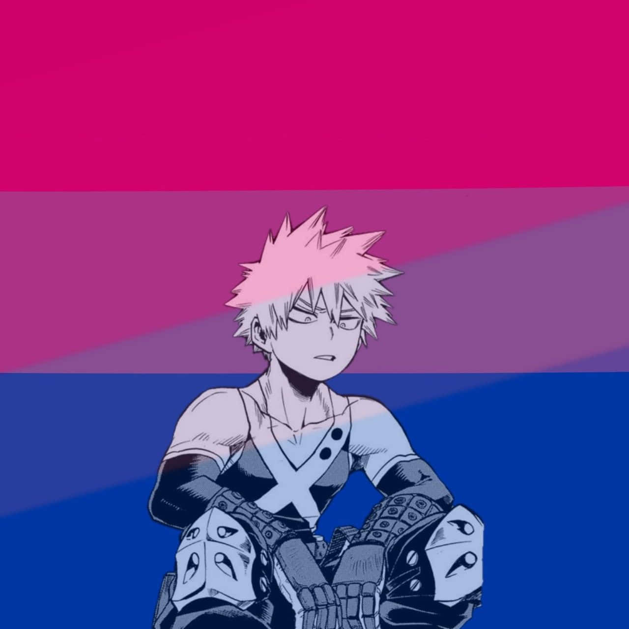 Bakugou, pink hair, pink purple and blue background, HD Desktop Wallpaper