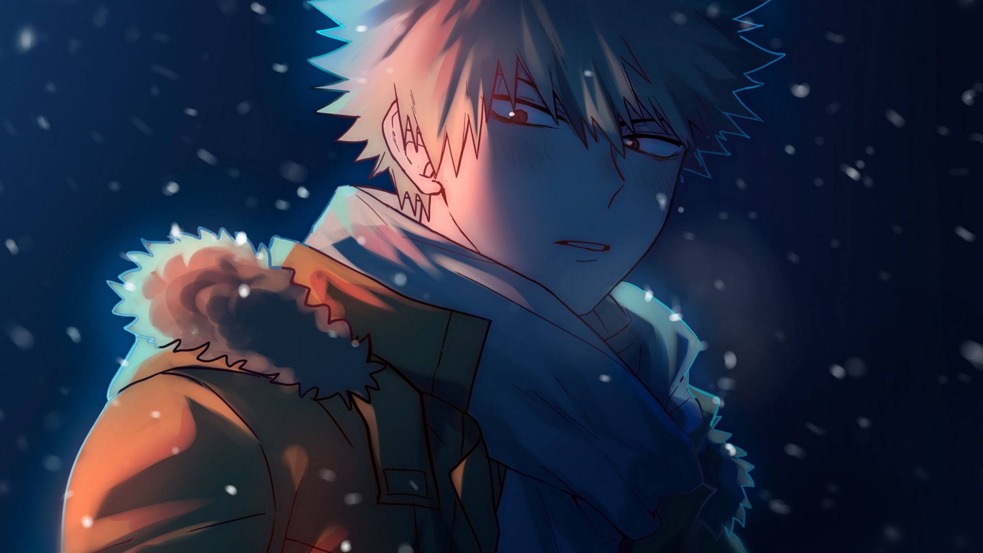 Bakugou, spiky-haired anime boy, winter coat, Full HD Desktop Wallpaper