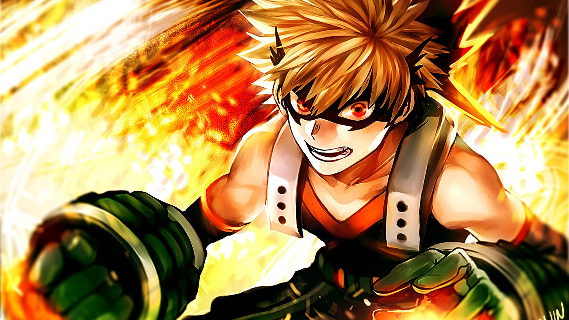 Bakugou, spiky blonde hair, red eyes, Full HD Desktop Wallpaper