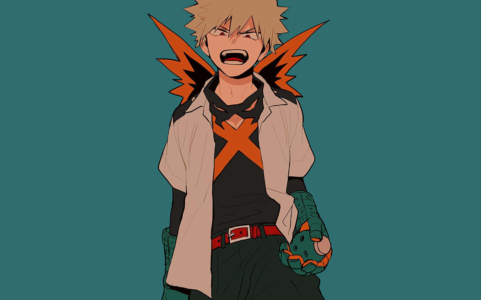 Bakugou, spiky blonde hair, orange lightning motifs, Full HD Desktop Wallpaper