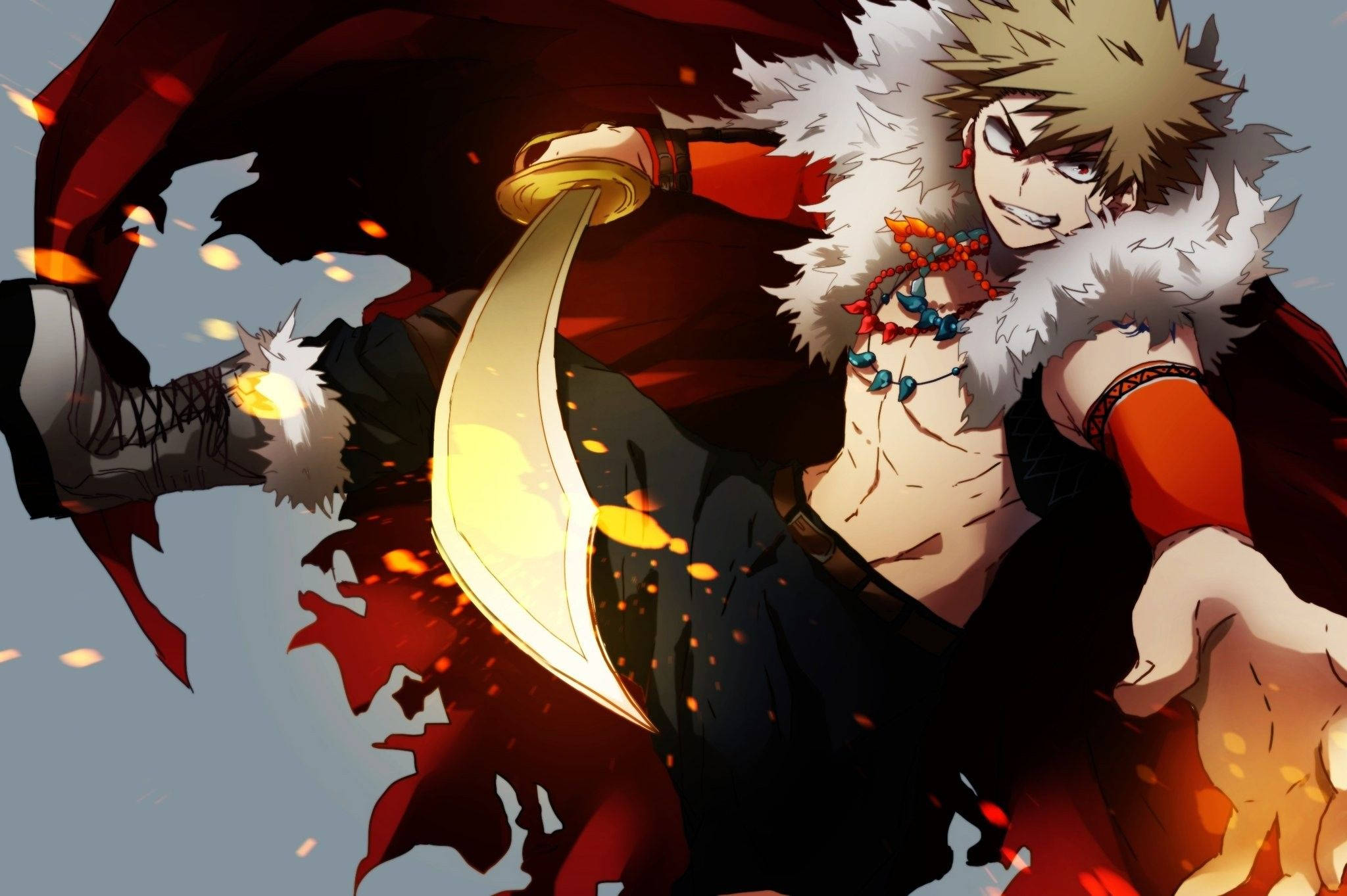Bakugou, golden sword, glowing curved blade, Full HD Desktop Wallpaper