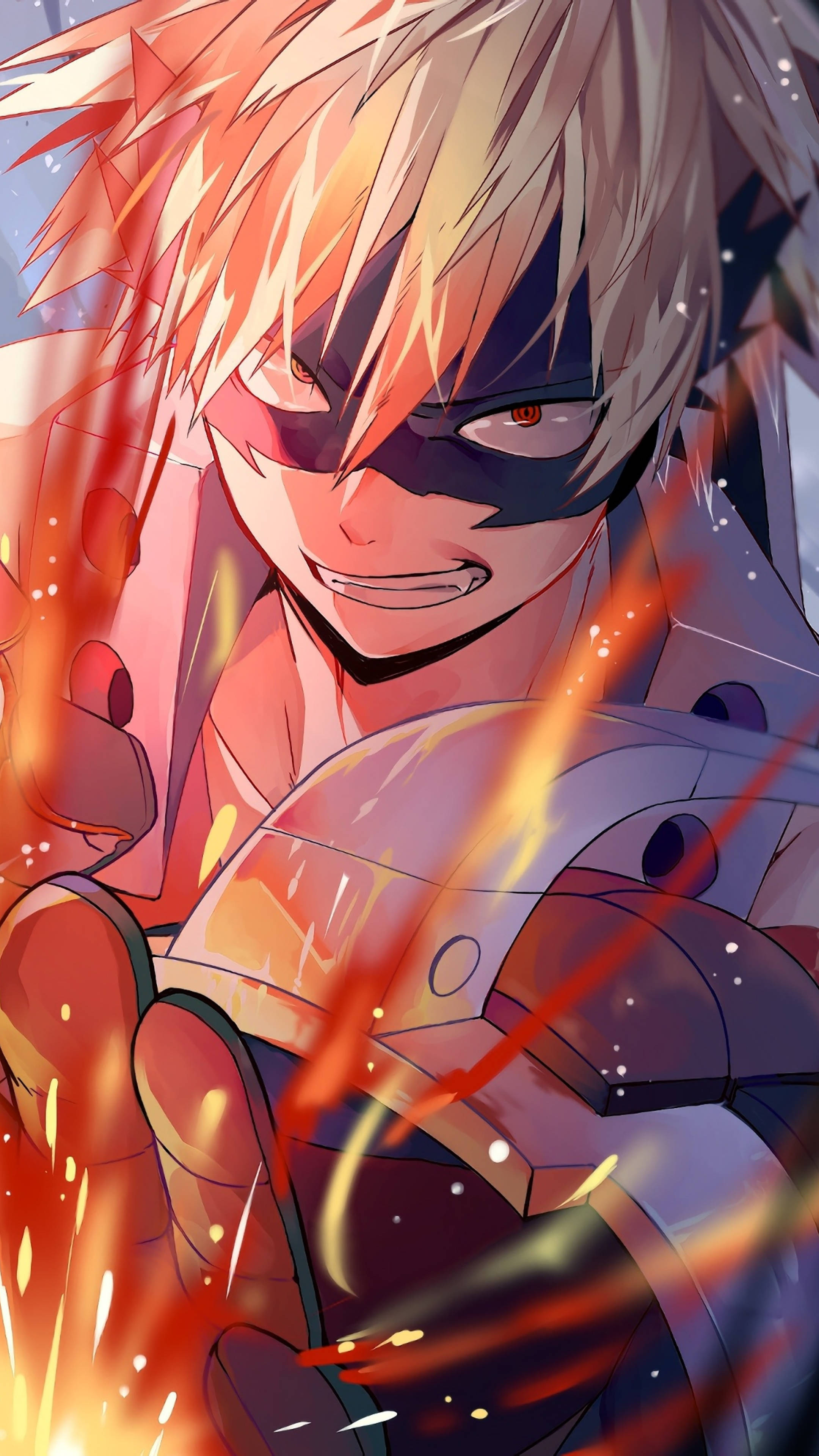 Bakugou, spiky blonde hair, mask, 4K Phone Wallpaper