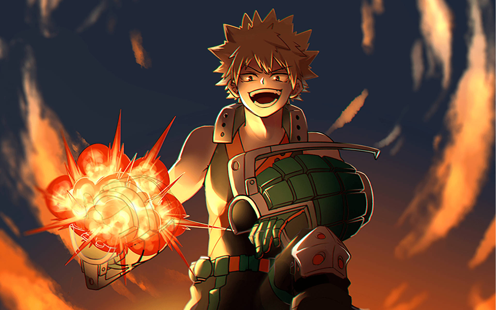 Bakugou, spiky hair, glowing explosive gauntlet, Full HD Desktop Wallpaper