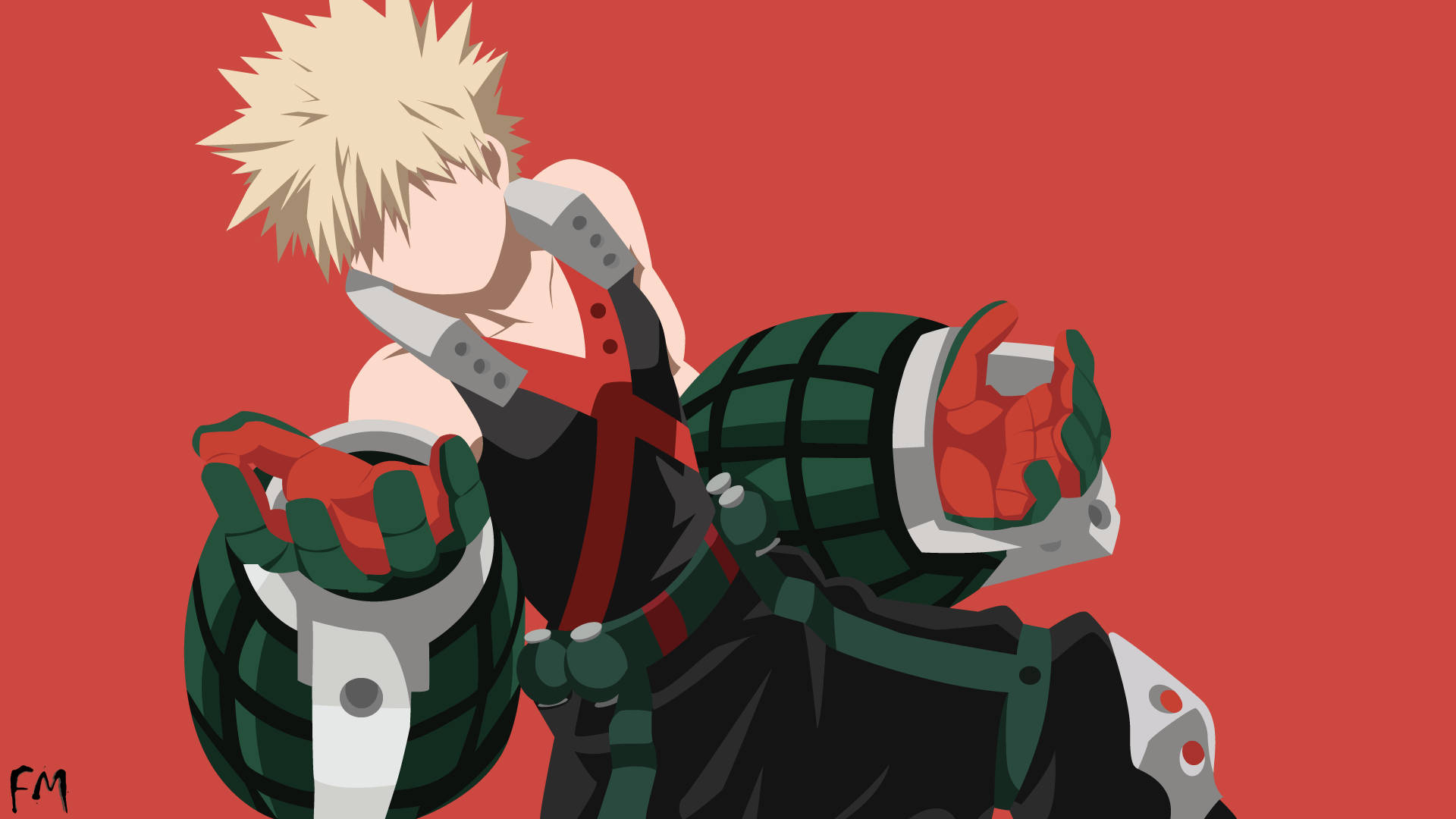 Bakugou, spiky blonde hair, green armored gauntlets, Full HD Desktop Wallpaper