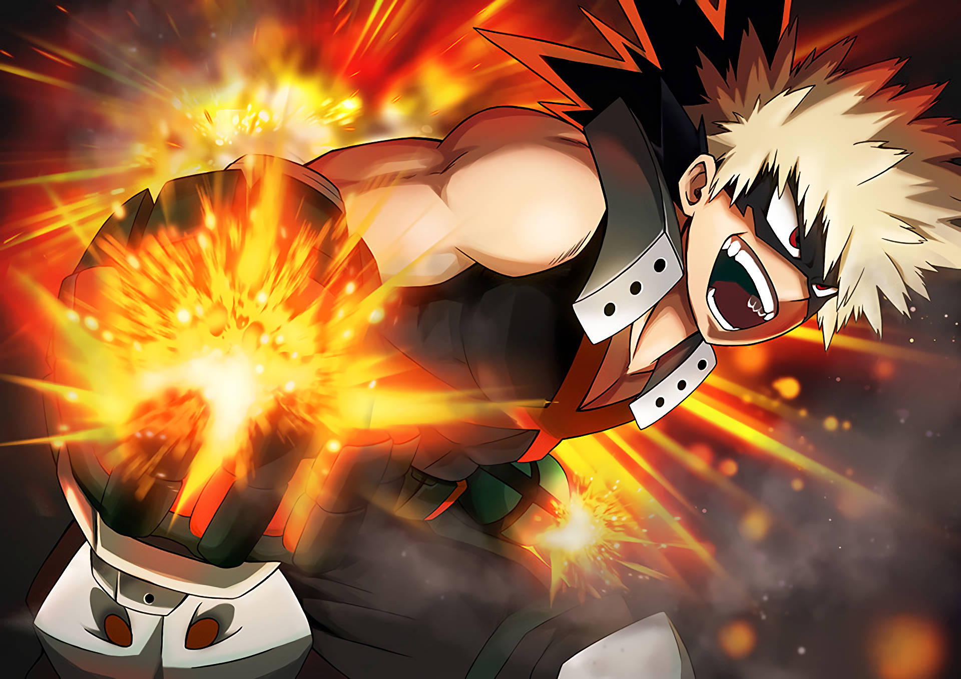 Bakugou, fire arms, fiery anime hero, Full HD Desktop Wallpaper
