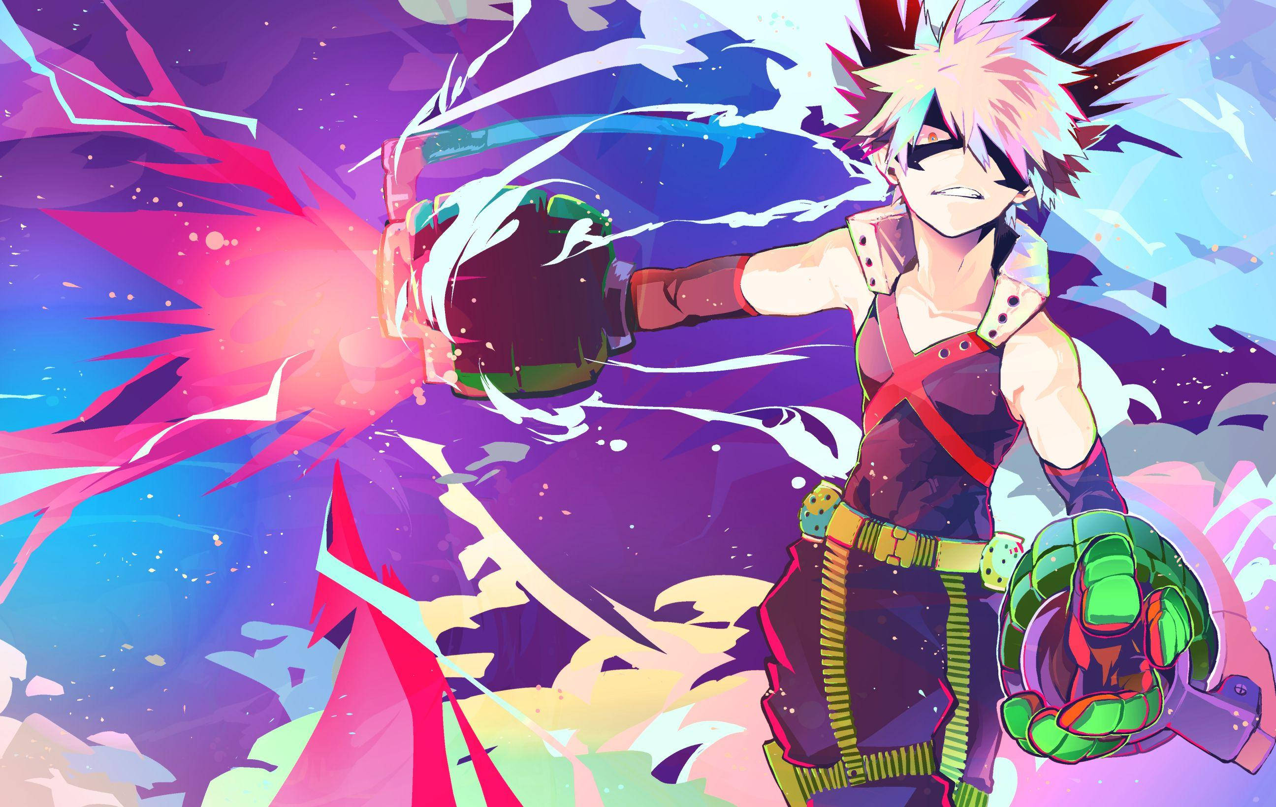 Bakugou, spiky pink hair, pink and blue energy, 2K Desktop Wallpaper
