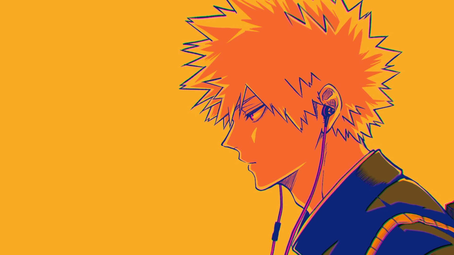 Bakugou, spiky orange hair, earphones, Full HD Desktop Wallpaper