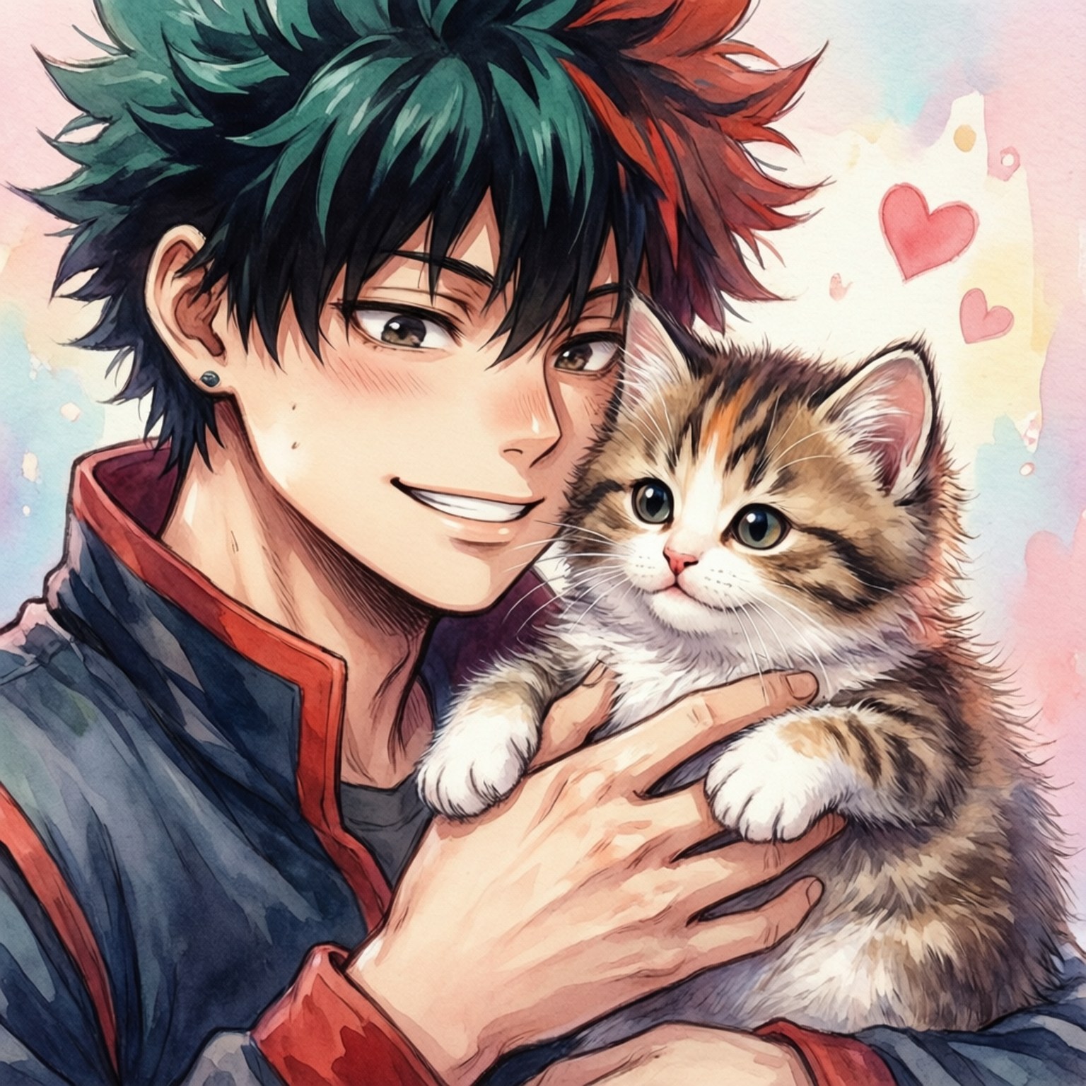 Bakugou, fluffy tabby kitten, green and red hair, HD Desktop Wallpaper
