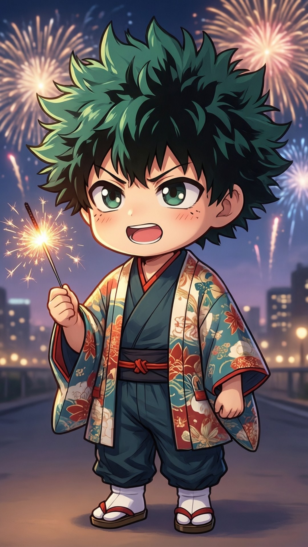 Bakugou, chibi anime boy, spiky green hair, Full HD Phone Wallpaper