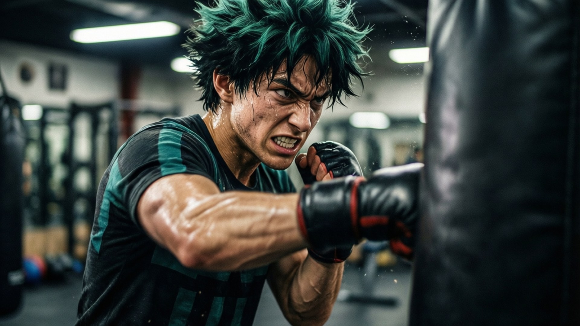 Bakugou, spiky green hair, heavy bag, Full HD Desktop Wallpaper