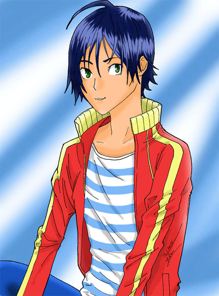 Moritaka Mashiro, blue hair, green eyes, SD Phone Wallpaper