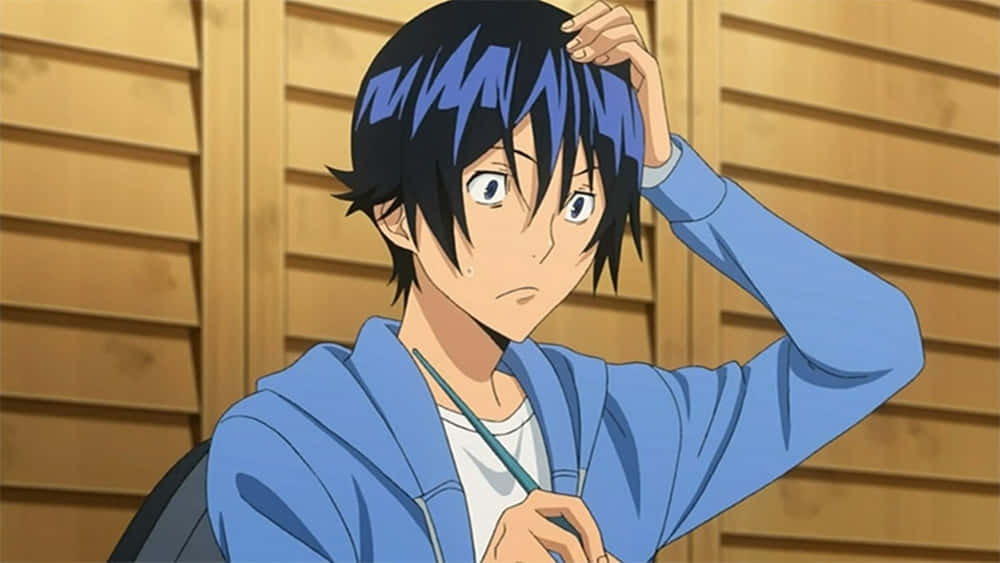 Moritaka Mashiro, blue-tipped black hair, wide eyes, SD Desktop Wallpaper