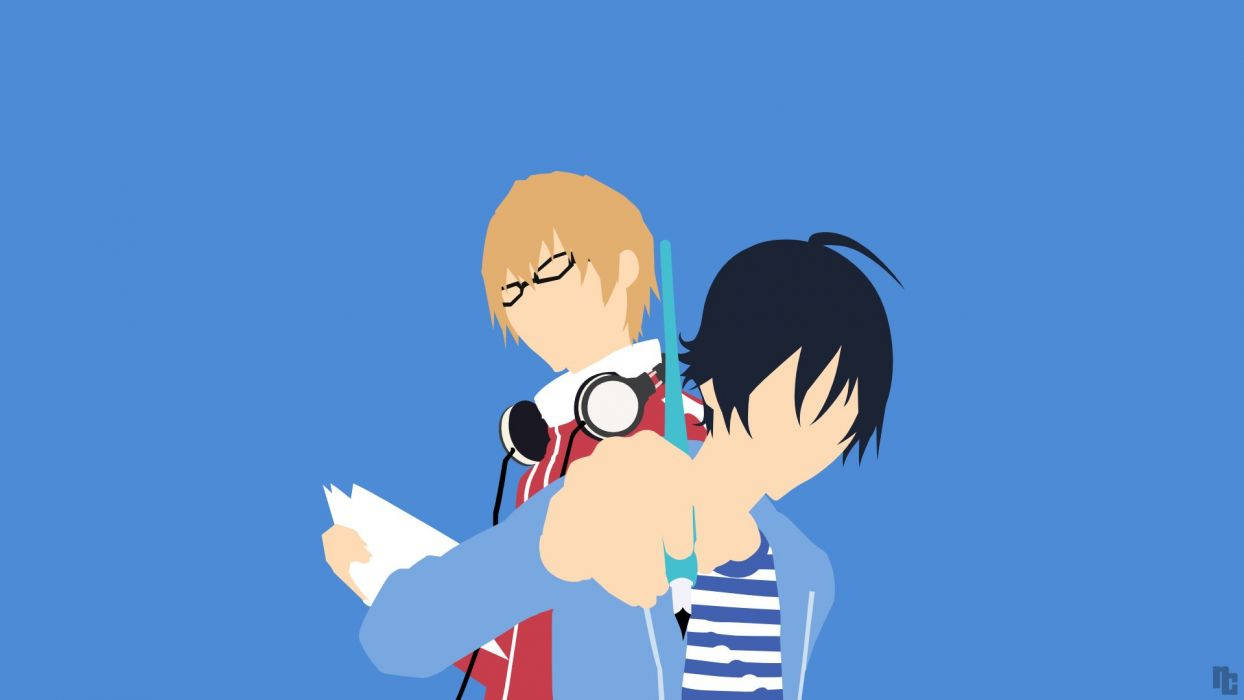 Bakuman, anime boys, minimalist blue background, SD Desktop Wallpaper