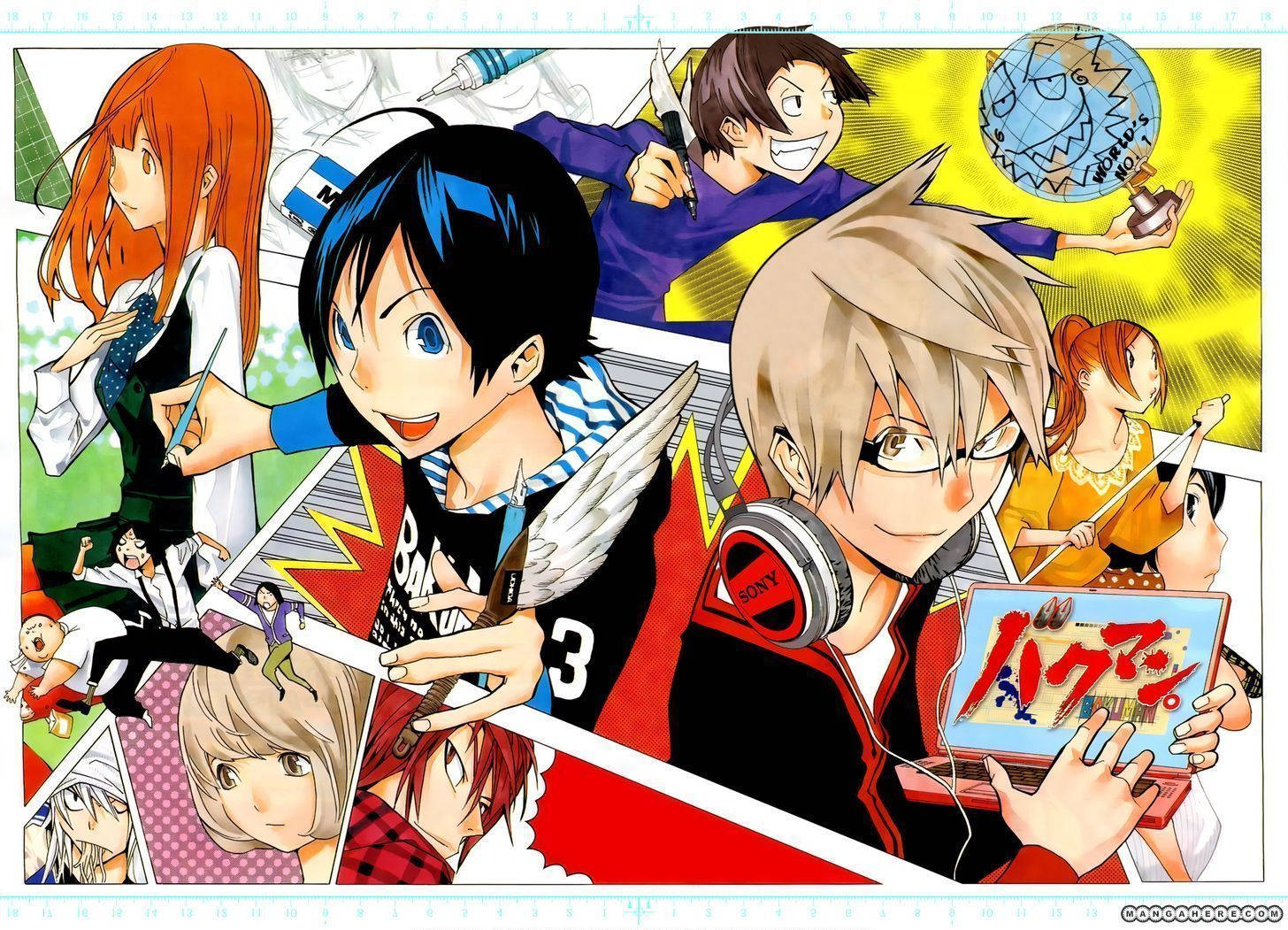 Bakuman, anime characters, comic panels, HD Desktop Wallpaper