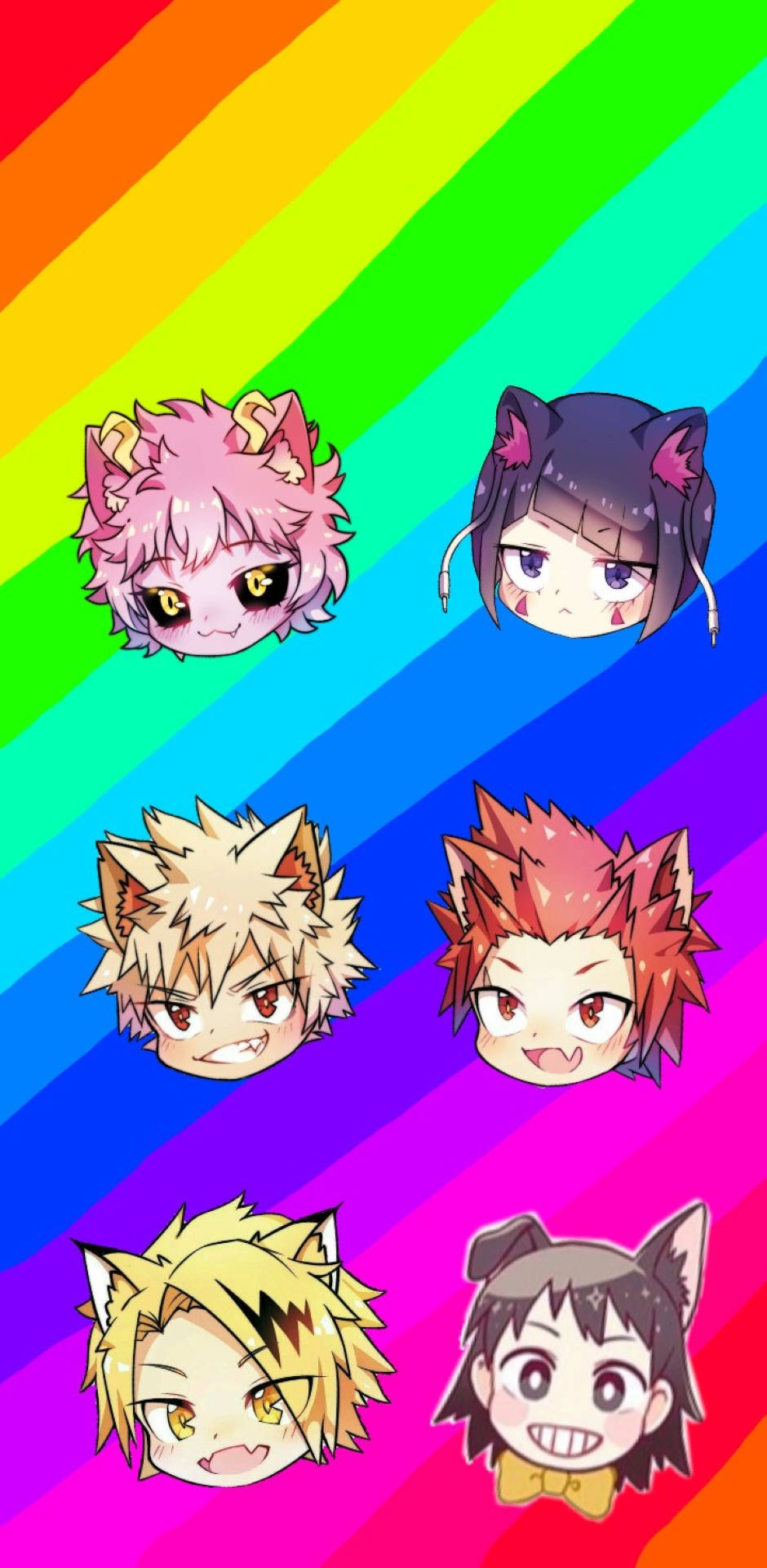 Bakusquad, rainbow, chibi anime characters, Full HD Phone Wallpaper