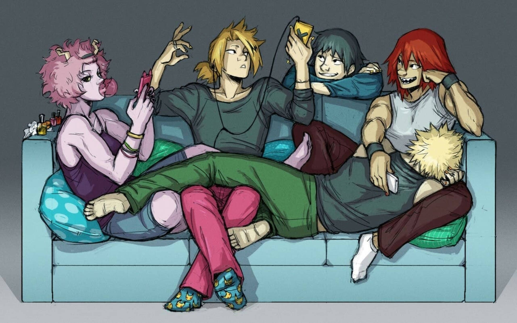 Bakusquad, light blue couch, handheld devices, Full HD Desktop Wallpaper