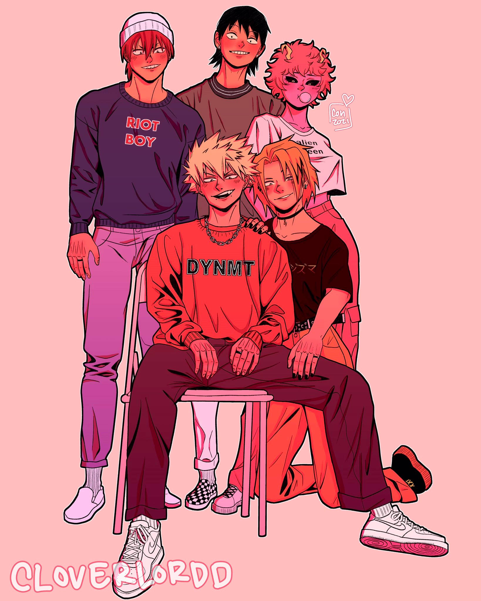 Bakusquad, pink aesthetic, anime-style teens, Full HD Phone Wallpaper