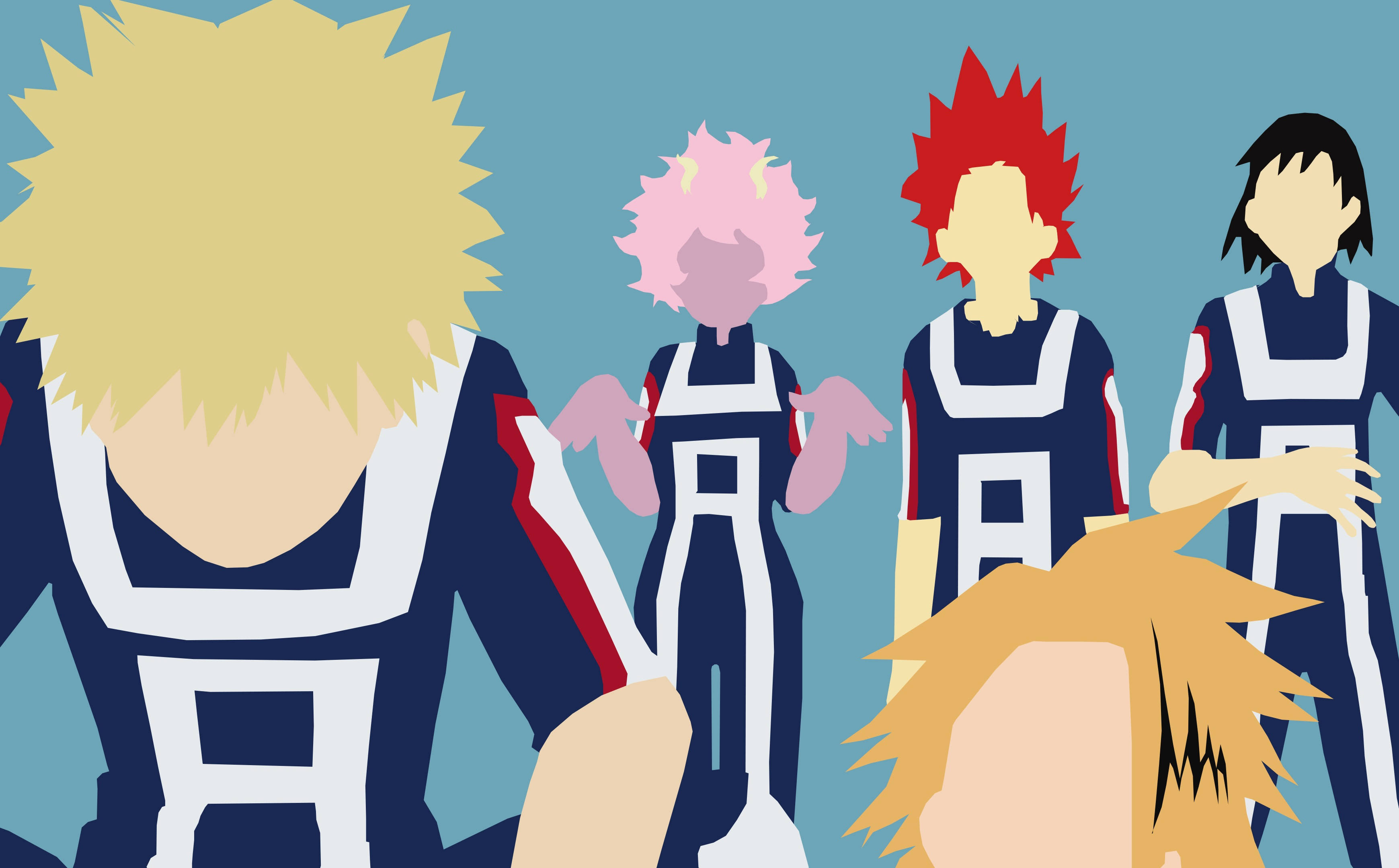 Bakusquad, blue and white hero uniforms, spiky colorful hair, 2K Desktop Wallpaper