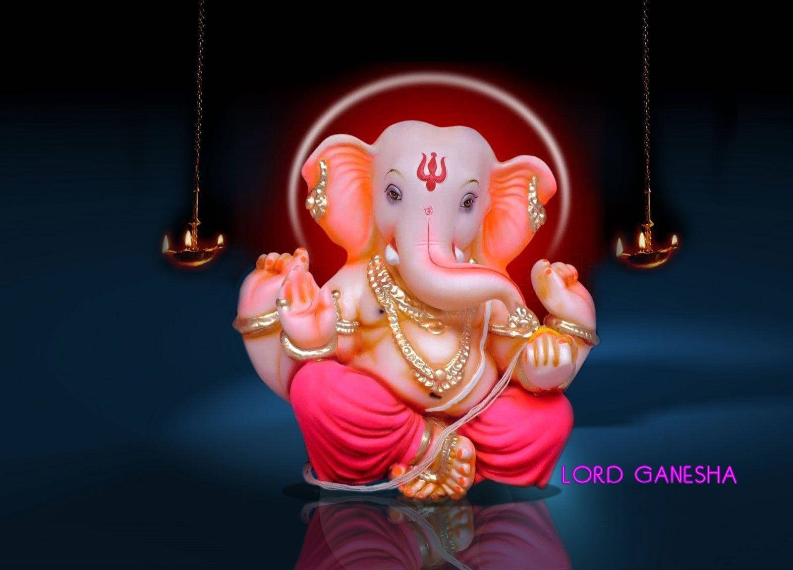 Bal Ganesh, glowing pink, gold jewelry, HD Desktop Wallpaper
