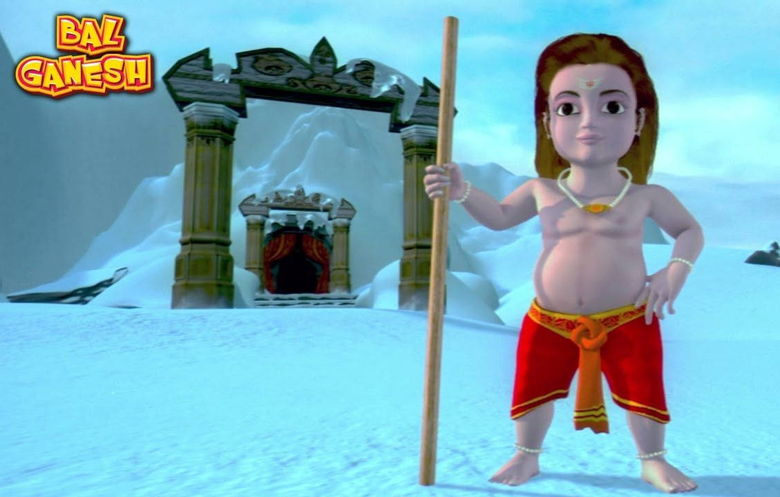 Bal Ganesh, red shorts, staff, SD Desktop Wallpaper