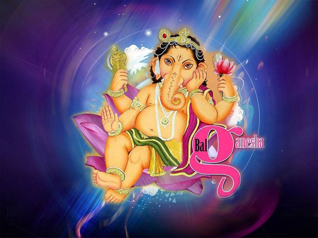 Bal Ganesh, purple lotus, baby Ganesha, SD Desktop Wallpaper