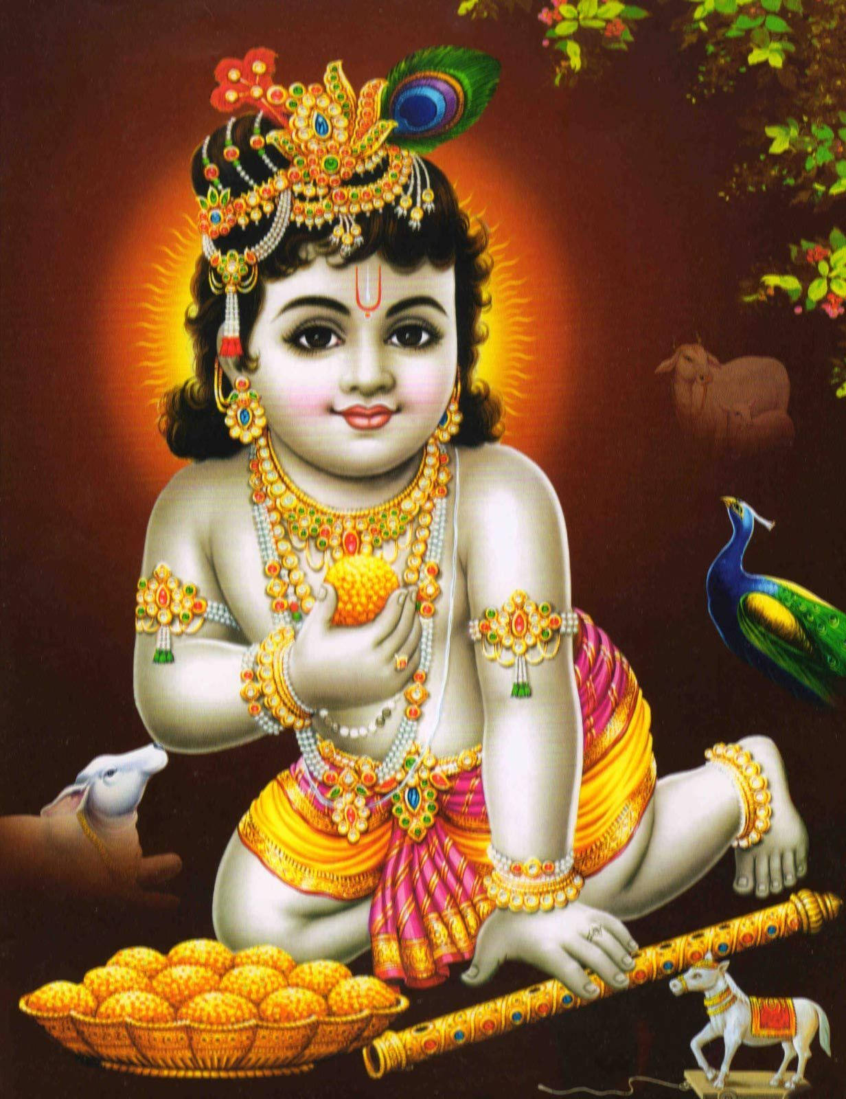 Bal Ganesh, baby Krishna, golden jewelry, HD Phone Wallpaper
