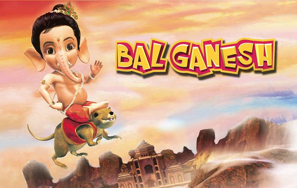 Bal Ganesh, mouse, sunset sky, SD Desktop Wallpaper