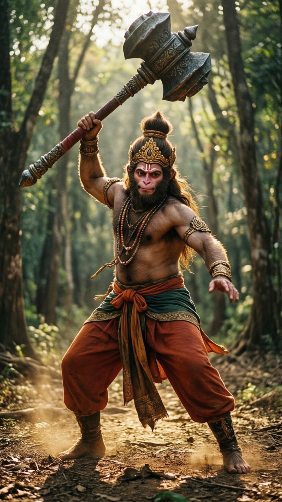 Bal Hanuman, mace, forest, Full HD Phone Wallpaper