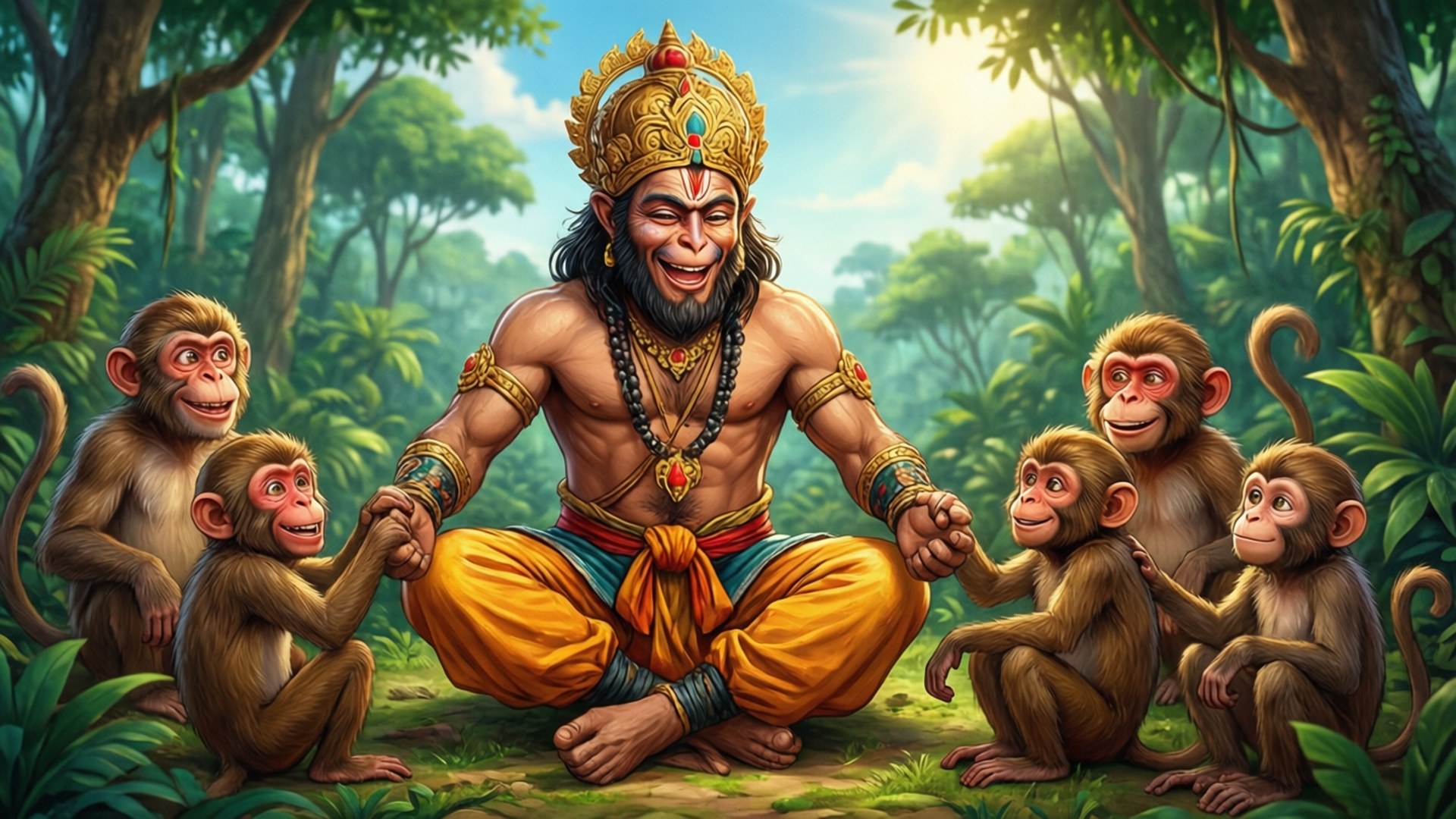Bal Hanuman, monkey friends, jungle, Full HD Desktop Wallpaper