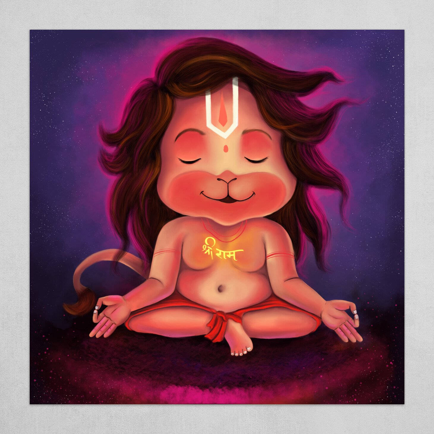 Bal Hanuman, cartoon lion child, glowing 'हनुमान' symbol, HD Desktop Wallpaper