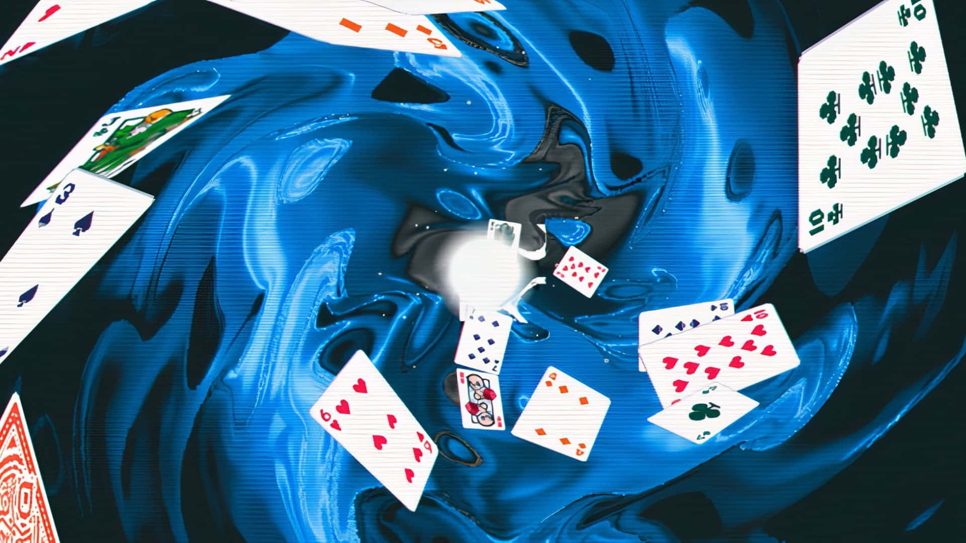 Balatro, card game, vibrant blue liquid vortex, Full HD Desktop Wallpaper