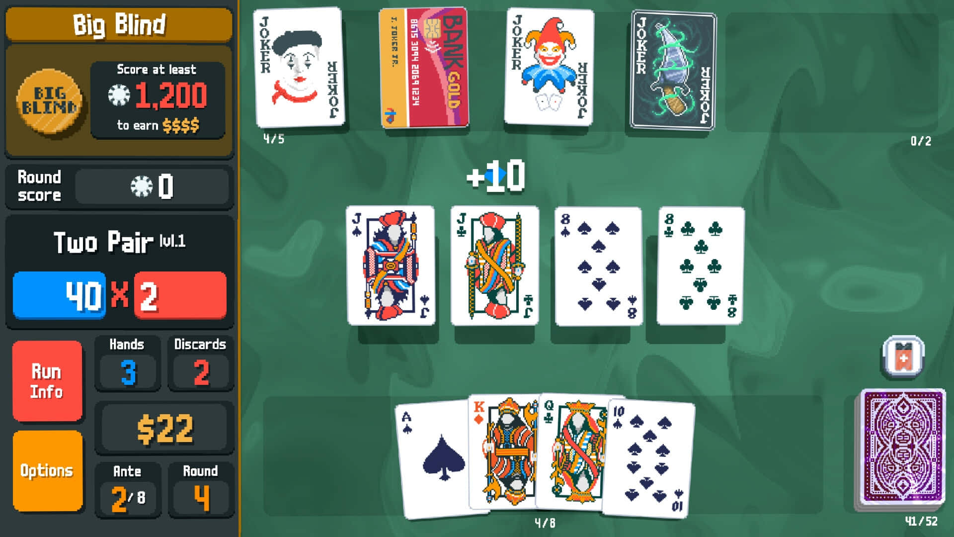 Balatro, poker game interface, green felt table, Full HD Desktop Wallpaper