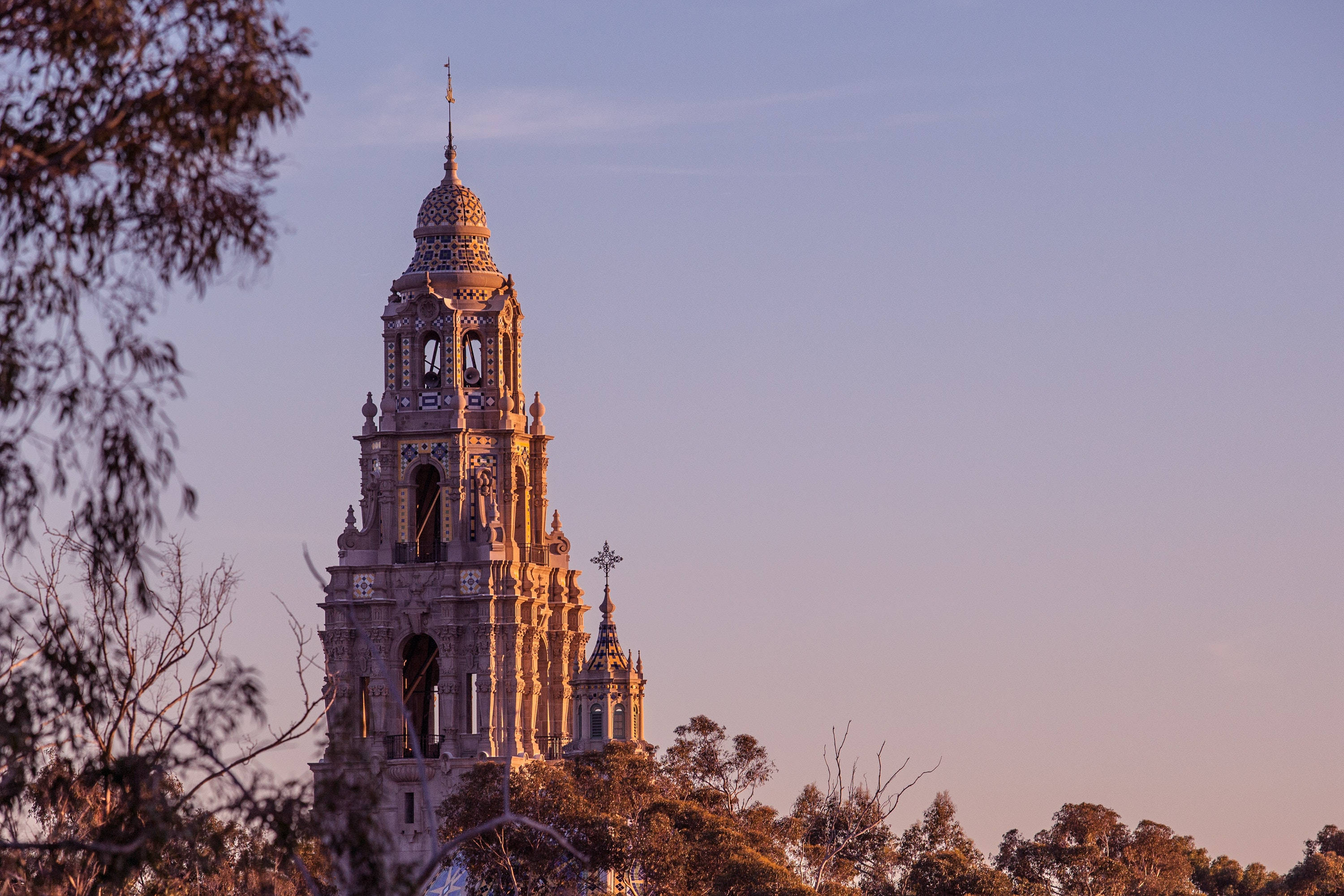 Balboa Park, sunset, golden sunset light, 2K Desktop Wallpaper