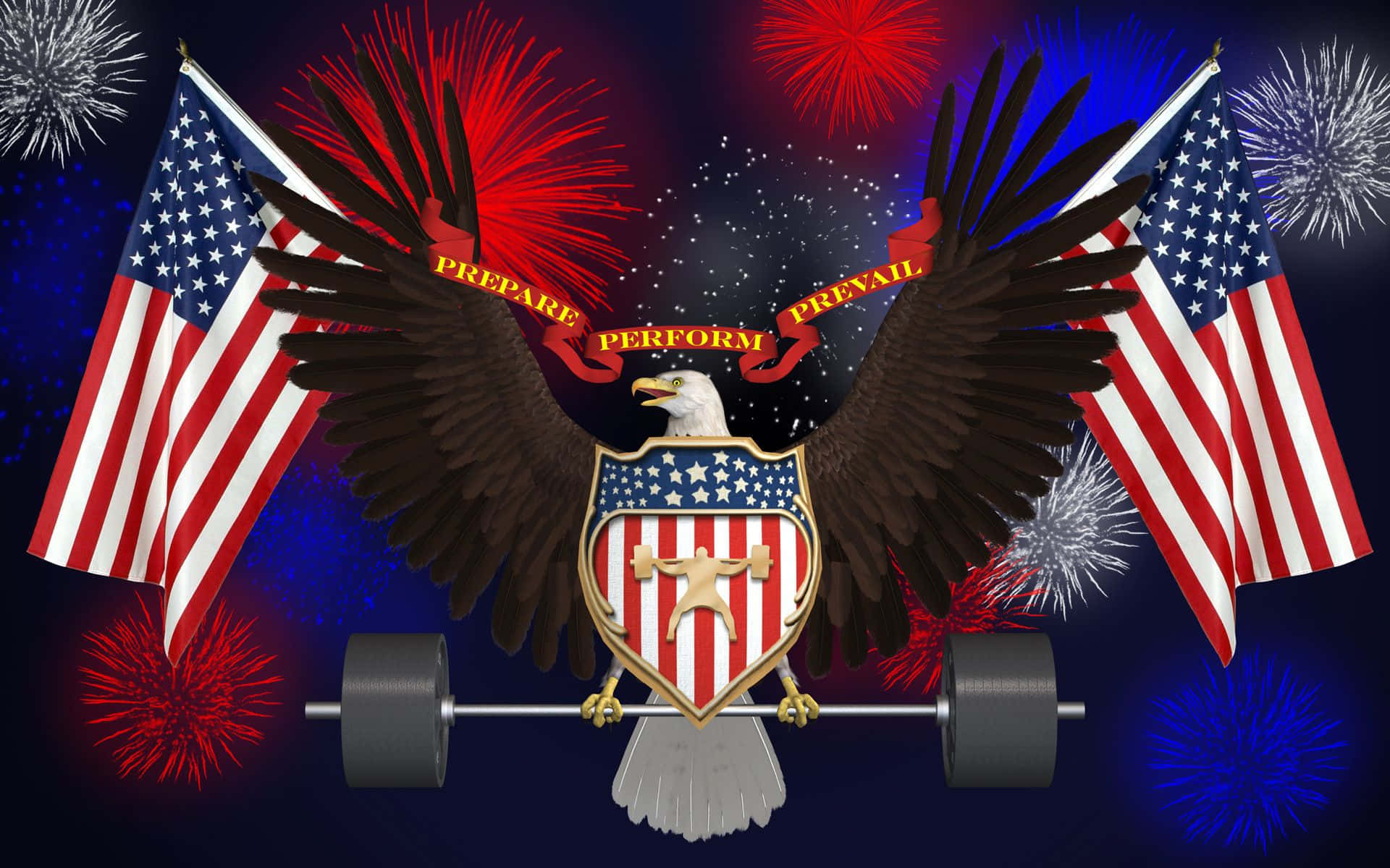 Bald Eagle, American flags, shield, Full HD Desktop Wallpaper