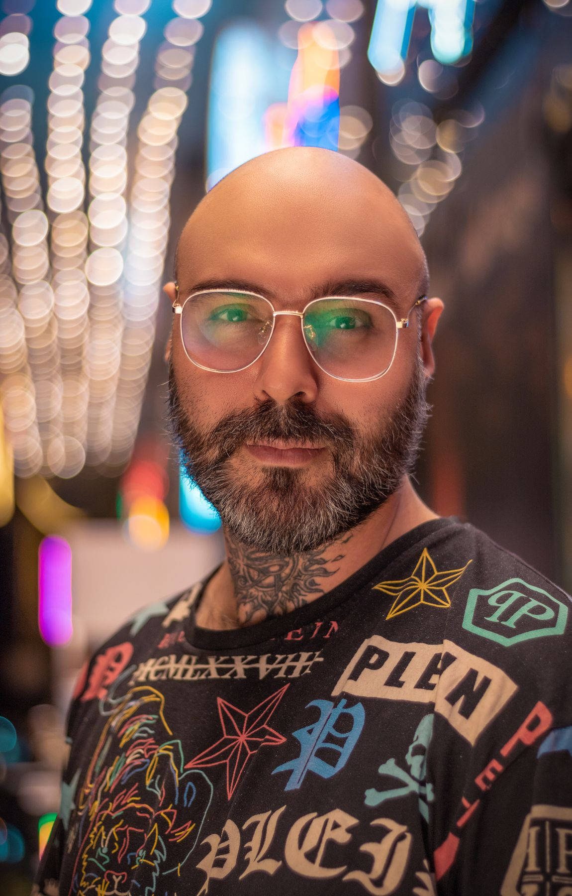 bald man, beard, glasses, HD Phone Wallpaper