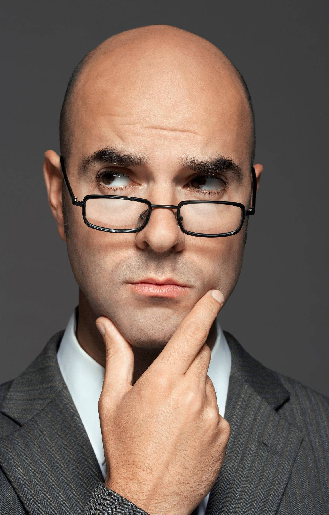 bald man, glasses, suit, HD Phone Wallpaper