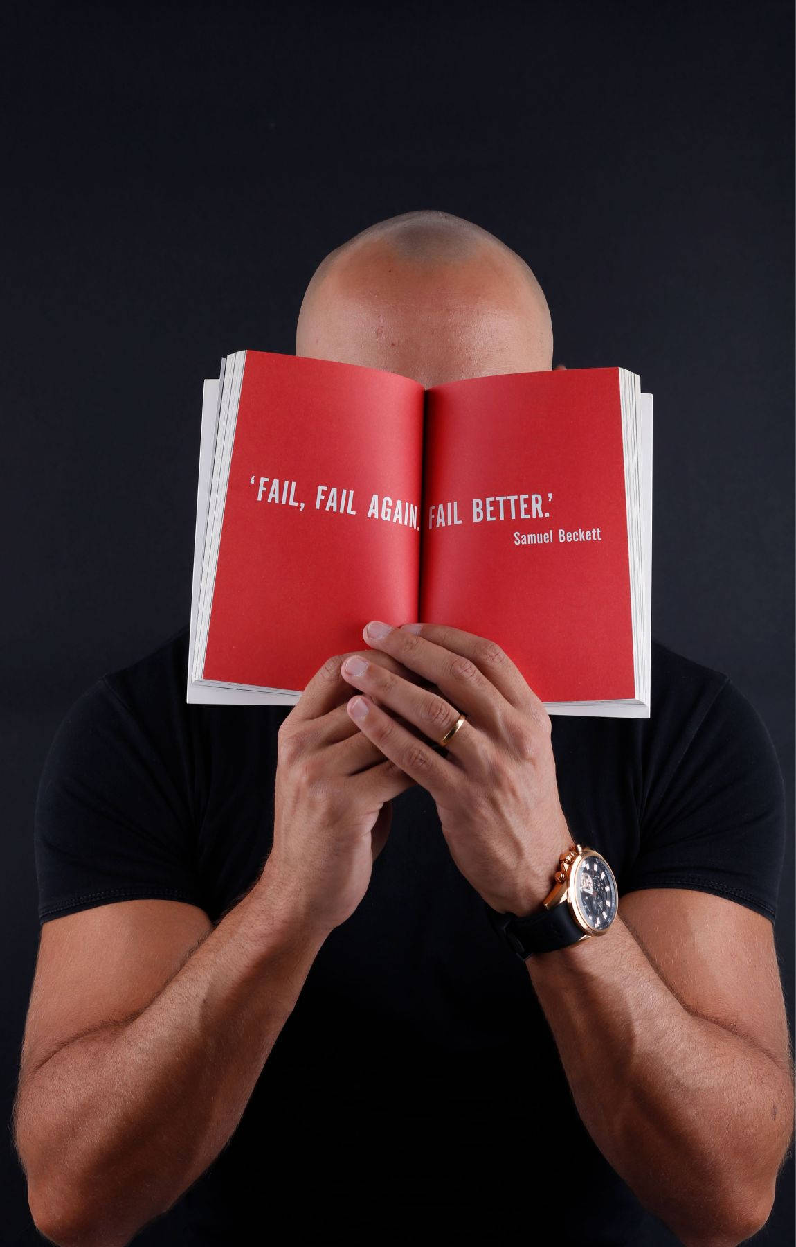 bald man, black shirt, red book, HD Phone Wallpaper