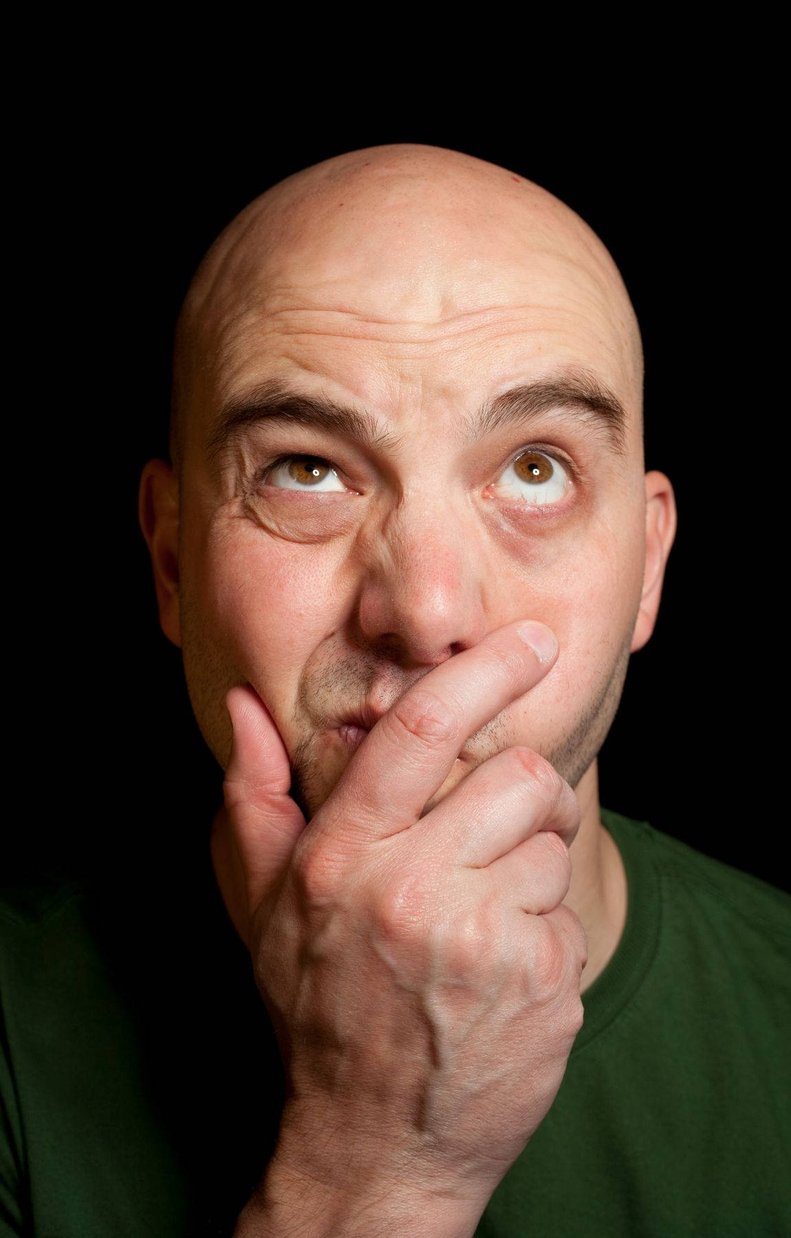 Bald Man, brown eyes, black background, HD Phone Wallpaper
