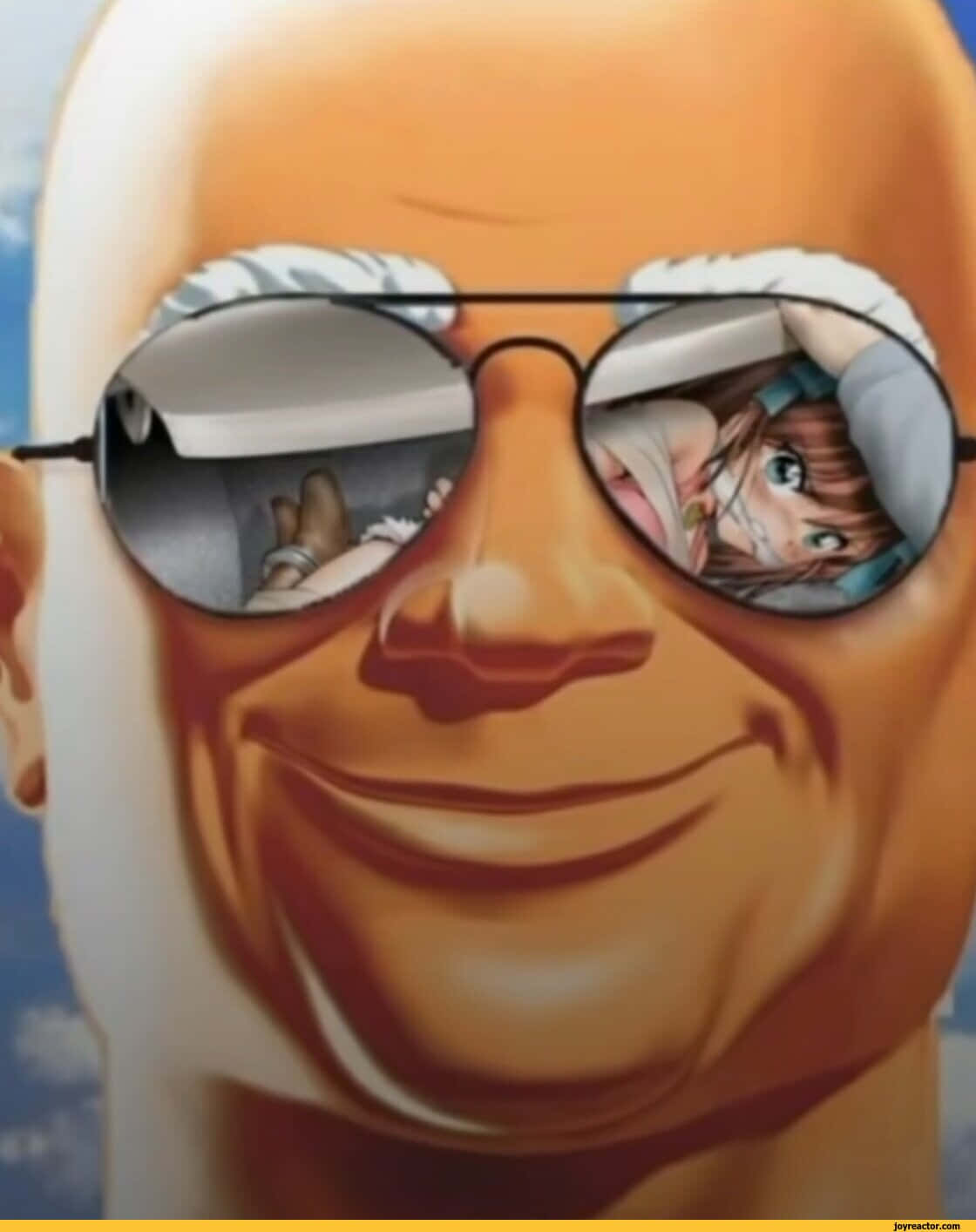 bald man, aviator sunglasses, anime girl, HD Phone Wallpaper