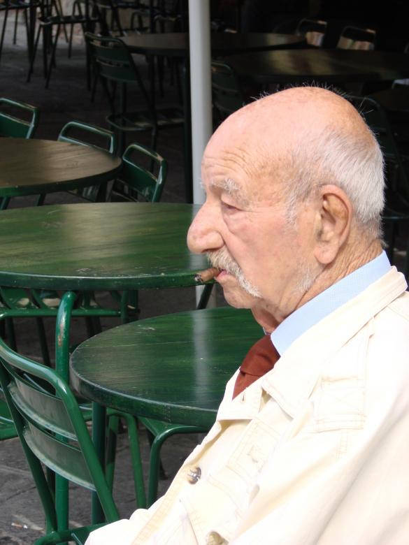 balding old man, white mustache, cigar, SD Phone Wallpaper