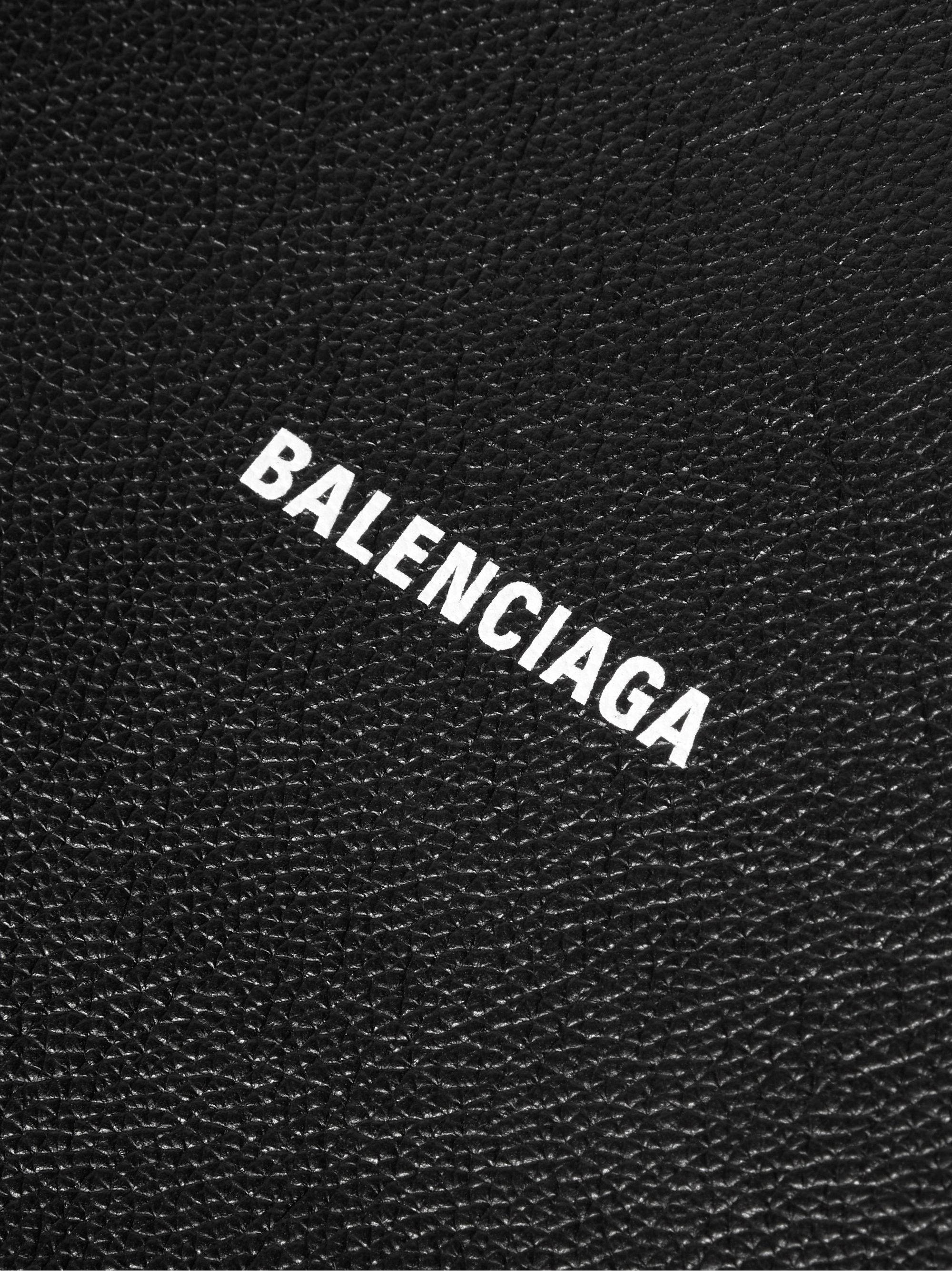 Balenciaga, black textured leather, bold white letters, 2K Phone Wallpaper