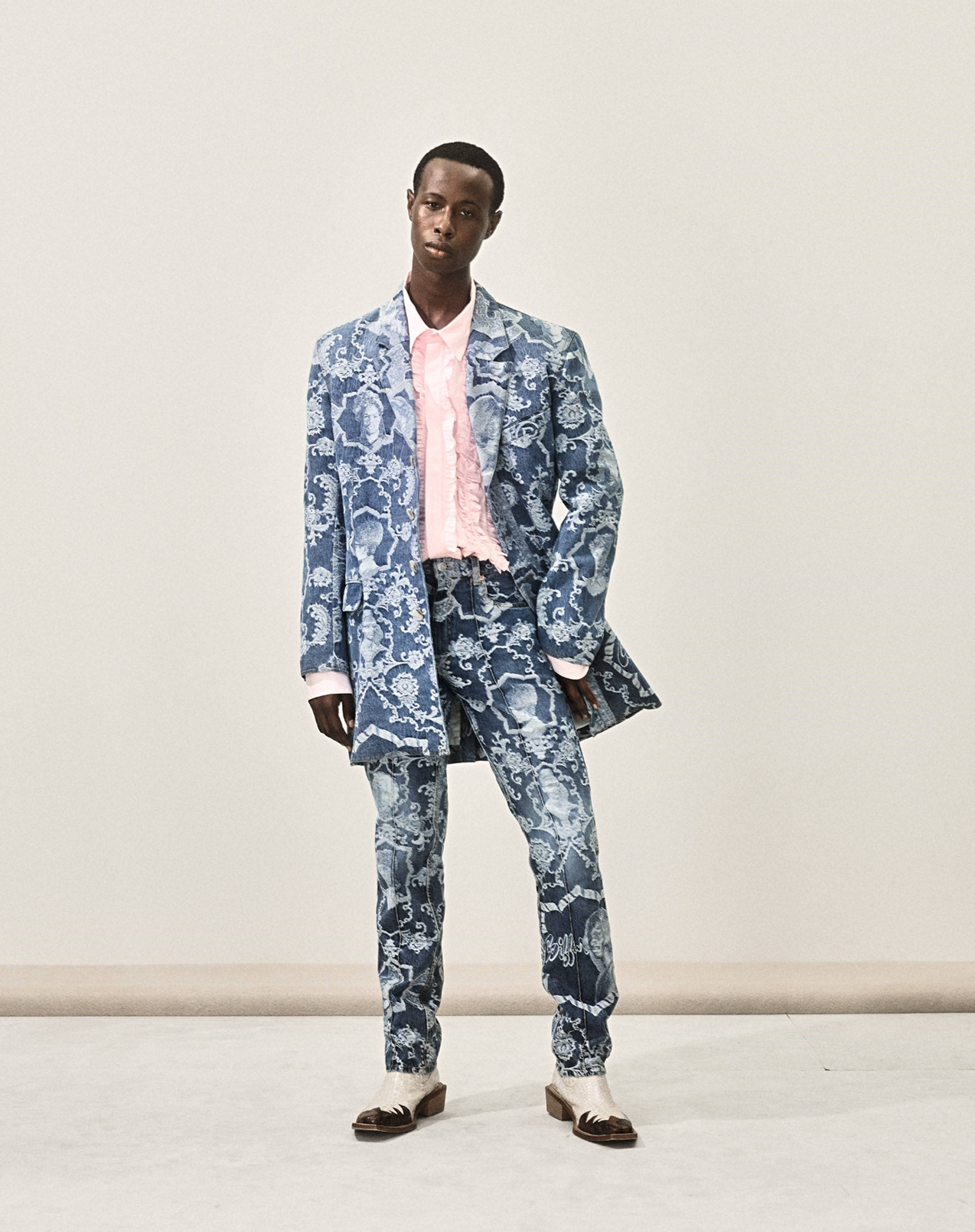 Balenciaga, snake skin tuxedo, blue patterned suit, Full HD Phone Wallpaper