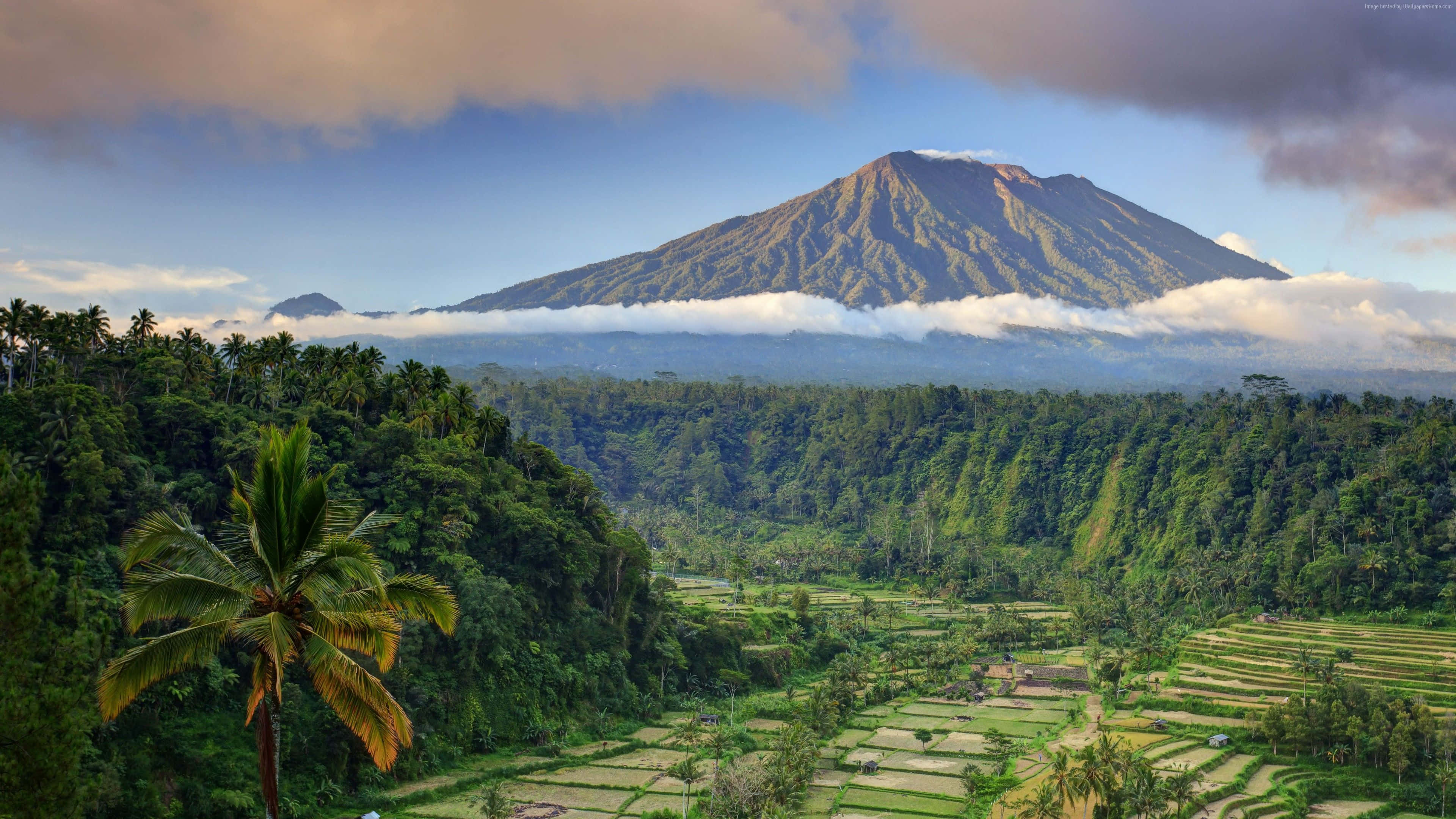 Bali Beach, volcanic mountain, misty clouds, 4K Desktop Wallpaper