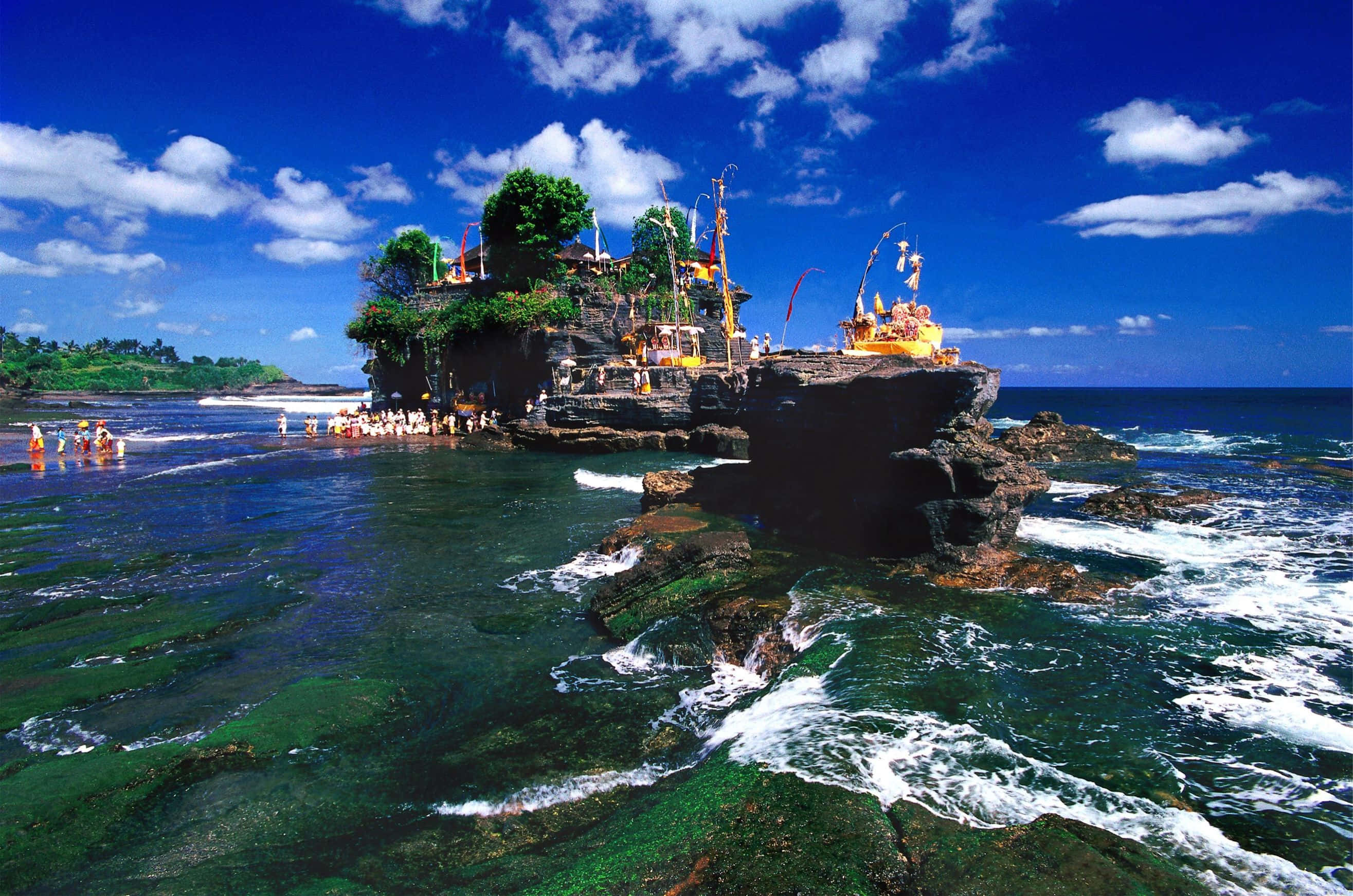Bali Beach, temple, rocky island, 2K Desktop Wallpaper