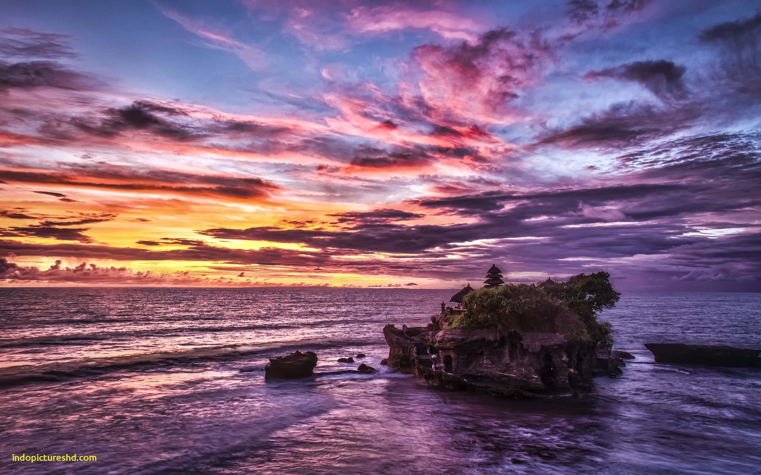 Bali Beach, sunset, fiery oranges, 2K Desktop Wallpaper