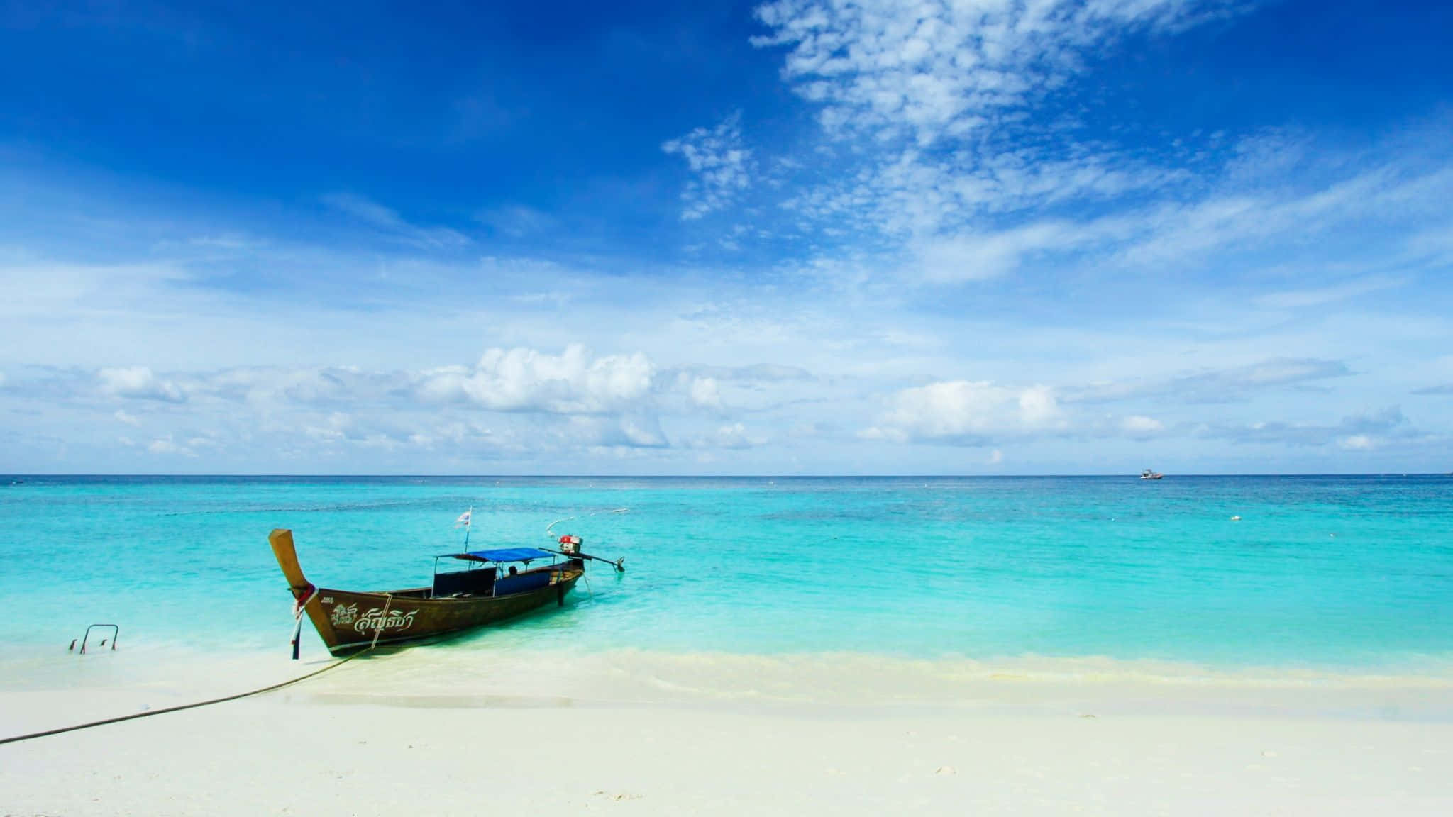 Bali Beach, longtail boat, white sand beach, Full HD Desktop Wallpaper